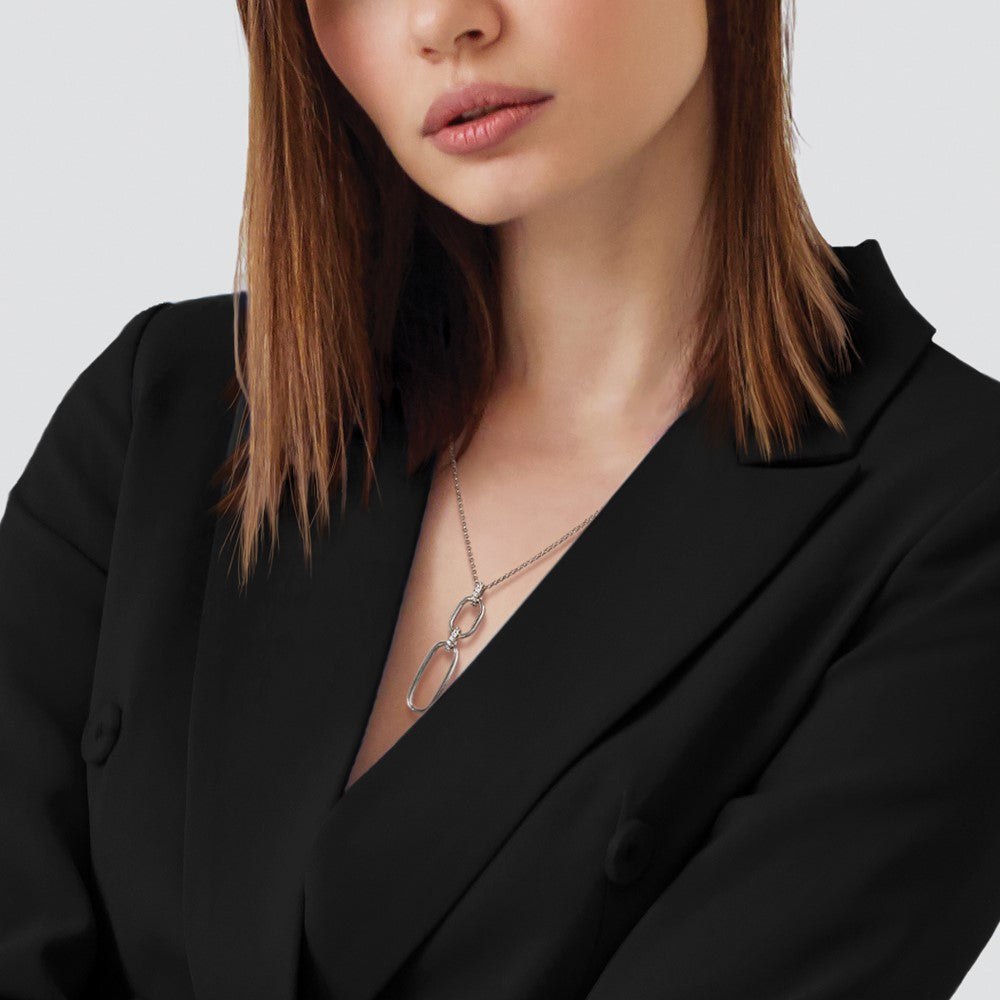 Sterling Silver Rh Plated Polished Cz With 2In Ext. Necklace