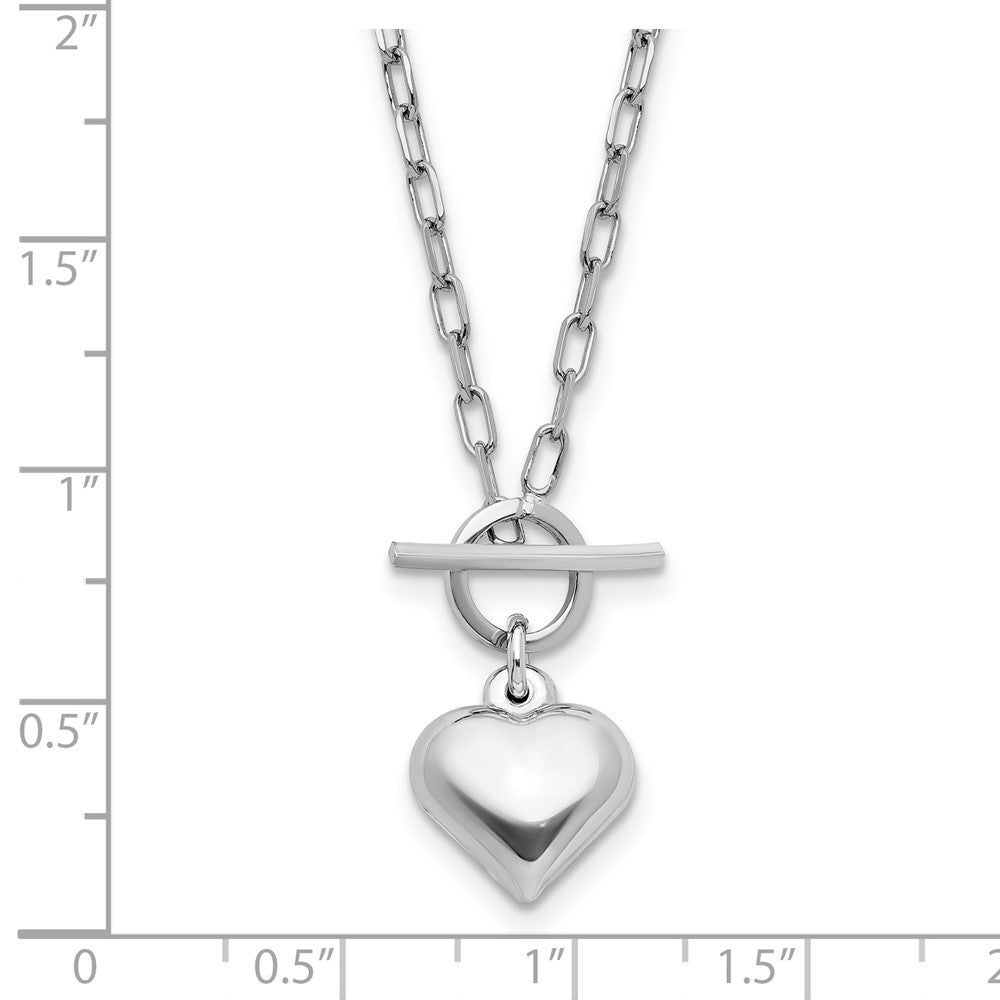 Sterling Silver Rhodium Plated Polished Heart Toggle Necklace