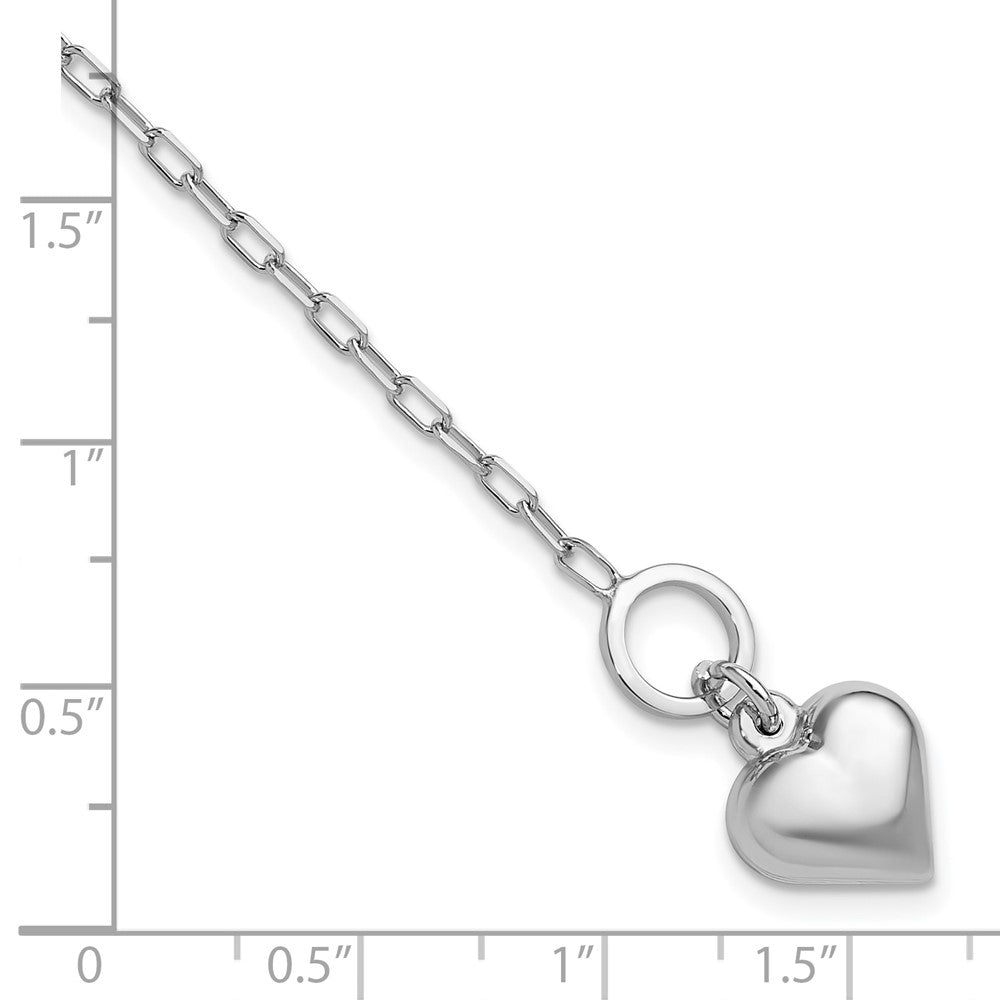 Sterling Silver Rhodium Plated Polished Heart Toggle Bracelet
