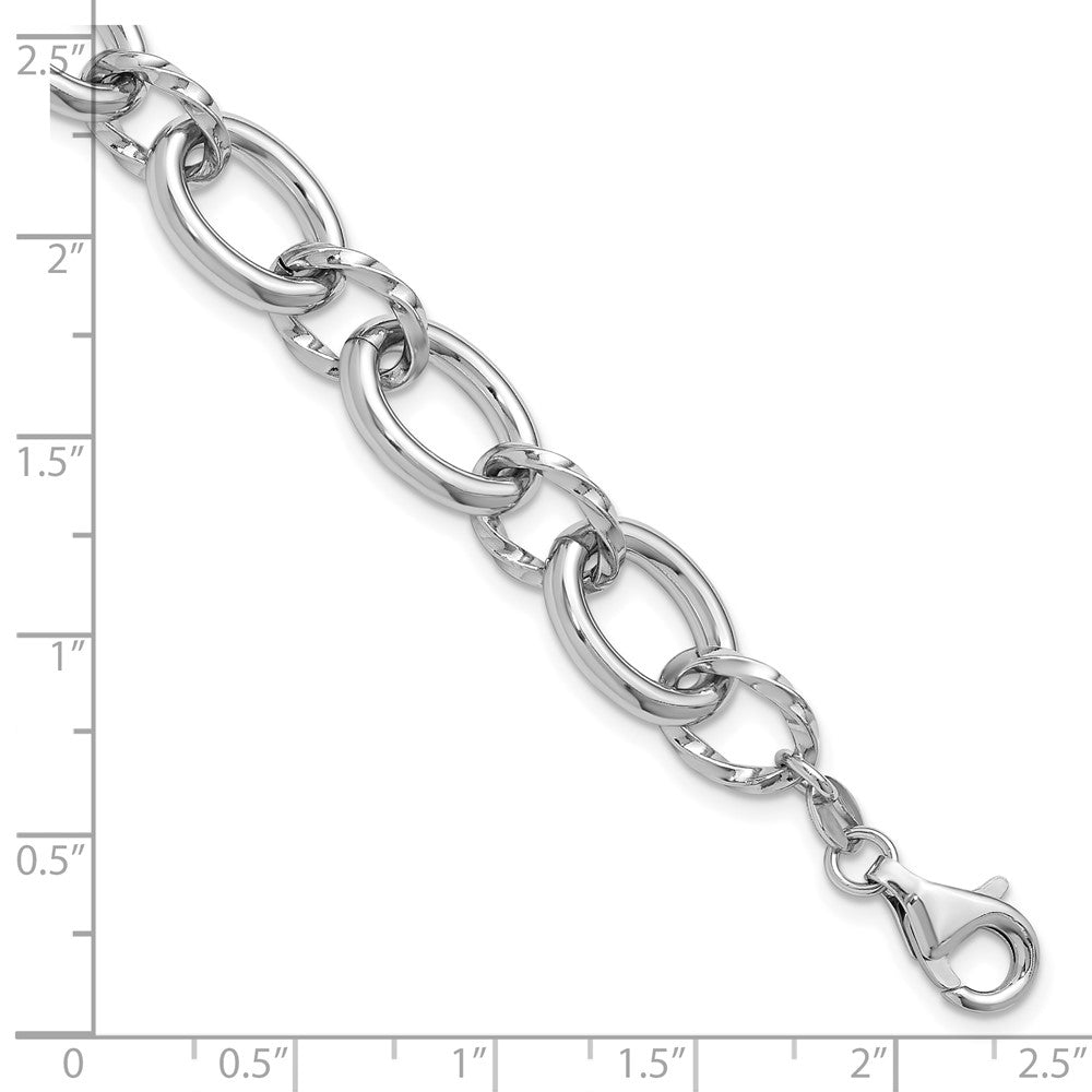 Sterling Silver Rhodium Plated Fancy Link With 1In Ext. Bracelet