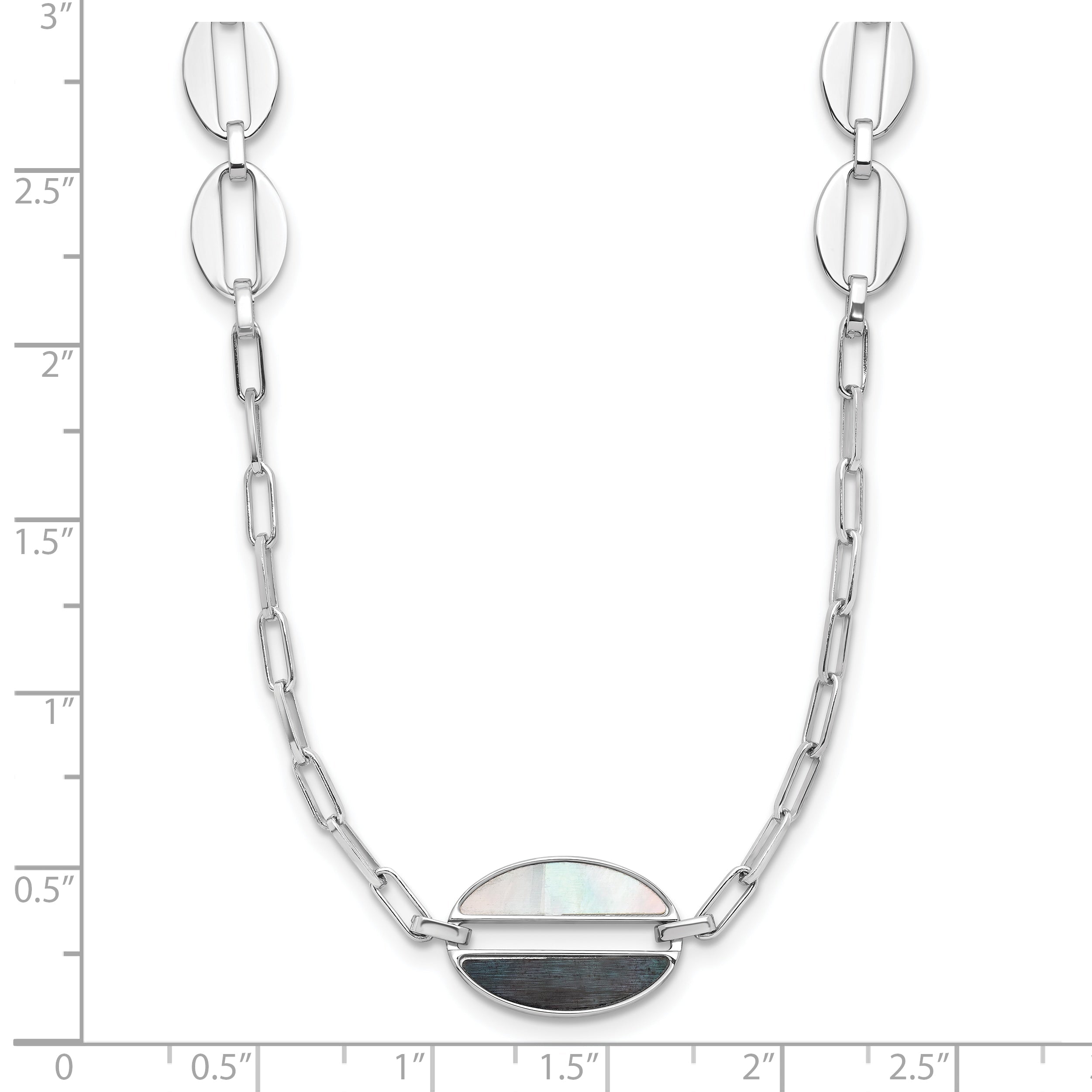 Sterling Silver Rhodium Plated Black And White Mop Necklace