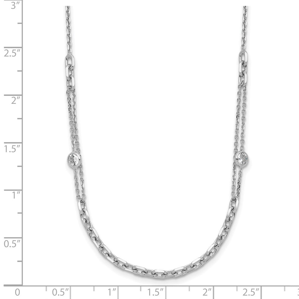 Sterling Silver Rhodium Plated Cz With 2In Ext. Necklace
