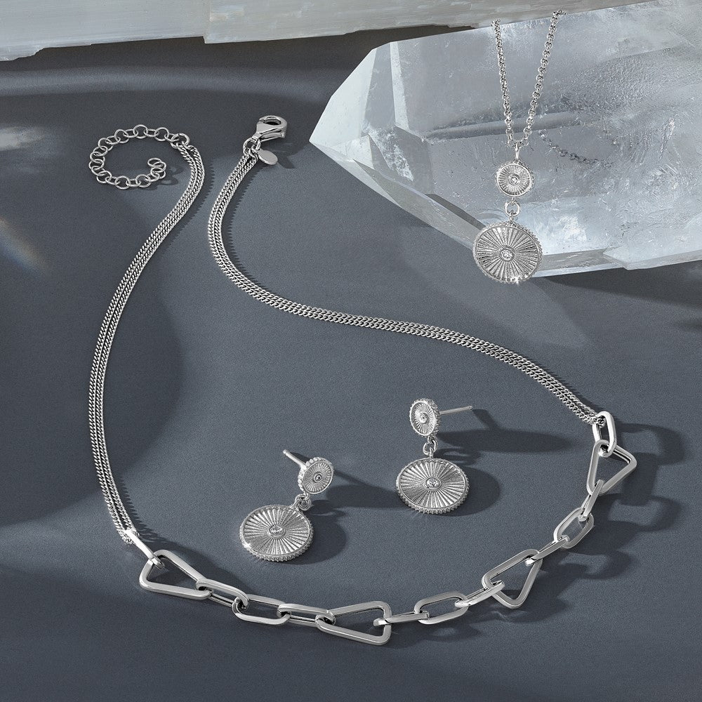 Sterling Silver Rh Pl Pol. Geometric 2 Strand 2In Ext. Necklace