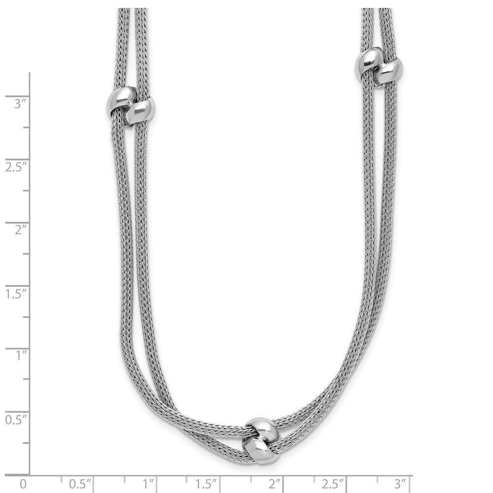 Sterling Silver Ss Rh Plated Polished 2 Strand Bead 2.25In Ext. Necklace