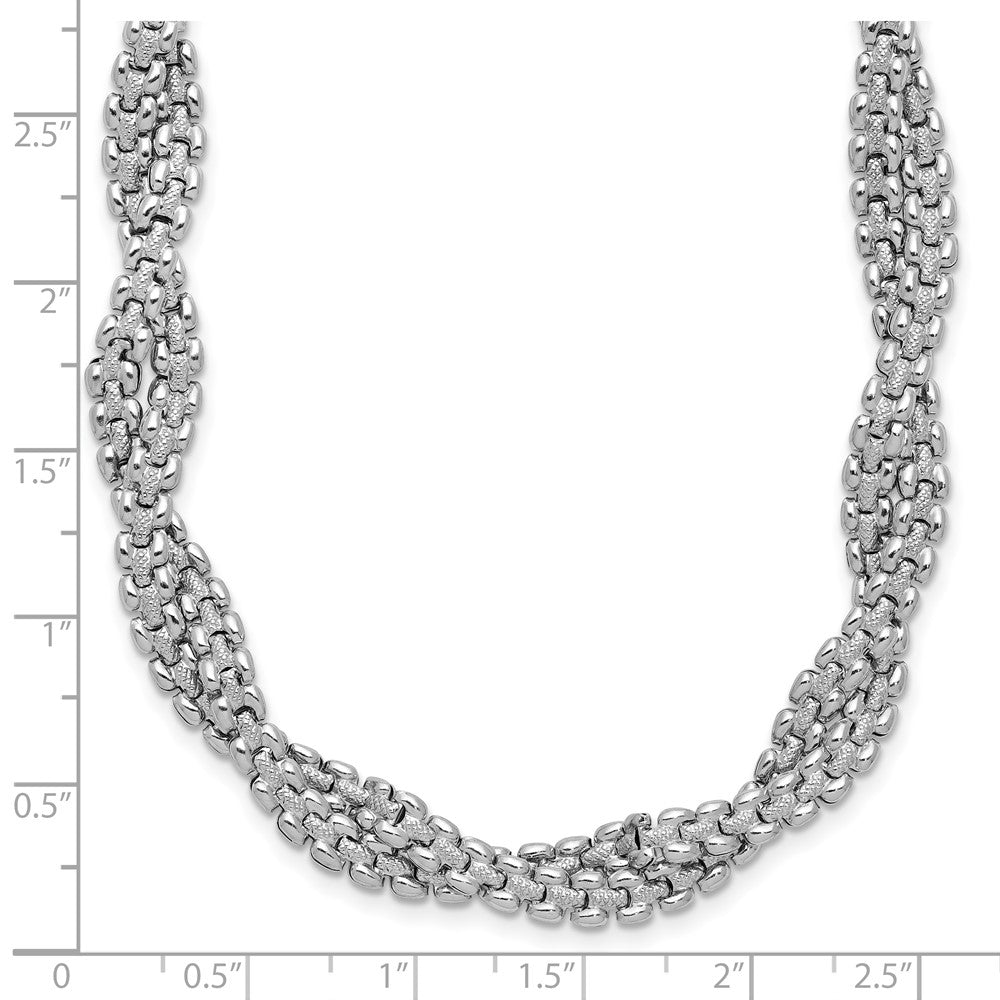 Sterling Silver Ss Rh Plated Polish/Texture Braided W/ 2In Ext. Necklace