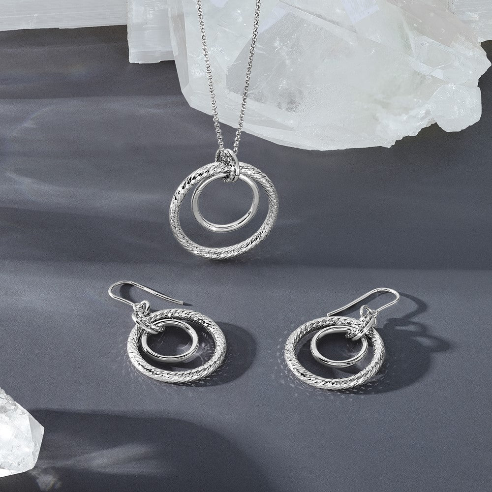 Sterling Silver Ss Rh Plated Polished / Dia Cut Circle W/ 2In Ext. Necklace