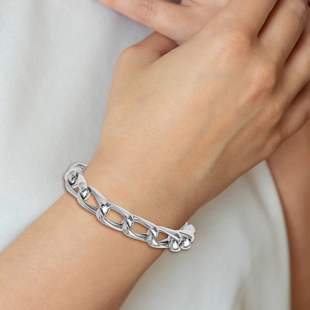 Sterling Silver Ss Rh Plated Polished Fancy Link W/.5In Ext. Bracelet