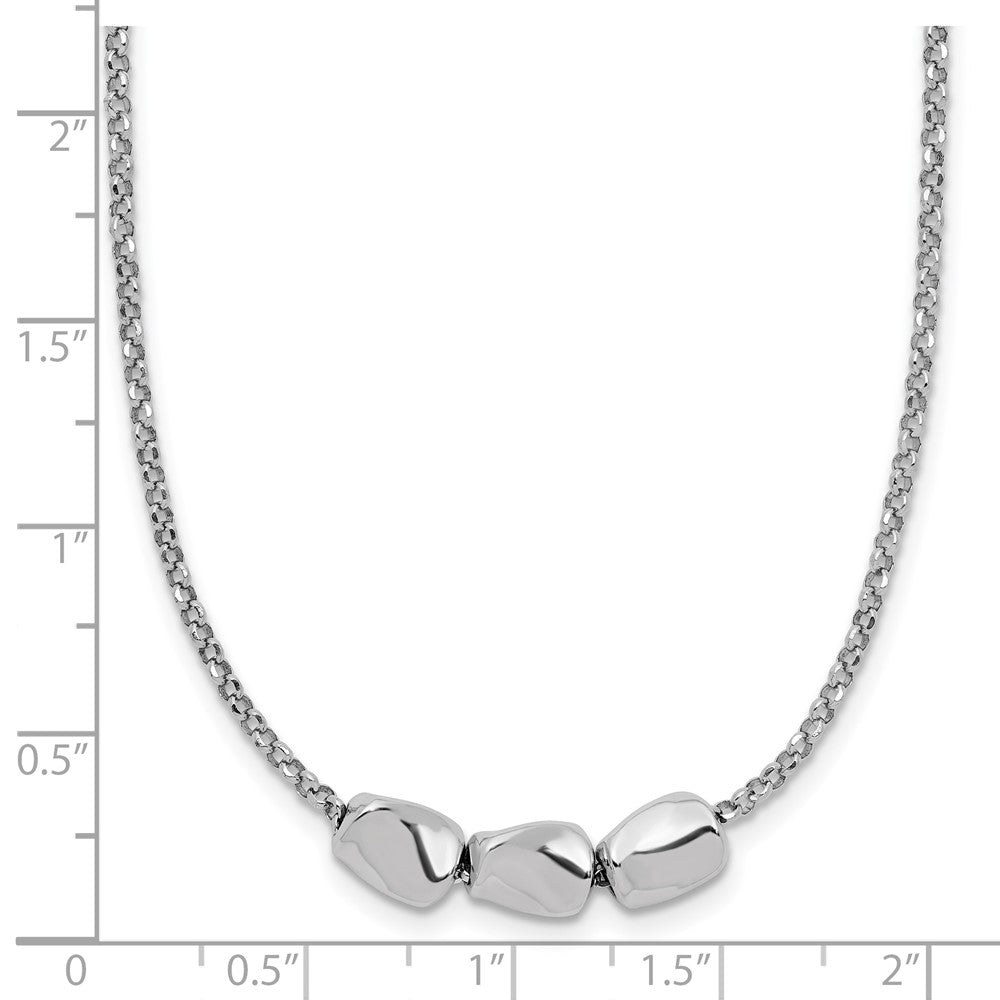 Sterling Silver Rh Plated Polished Beads 2In Ext. Necklace