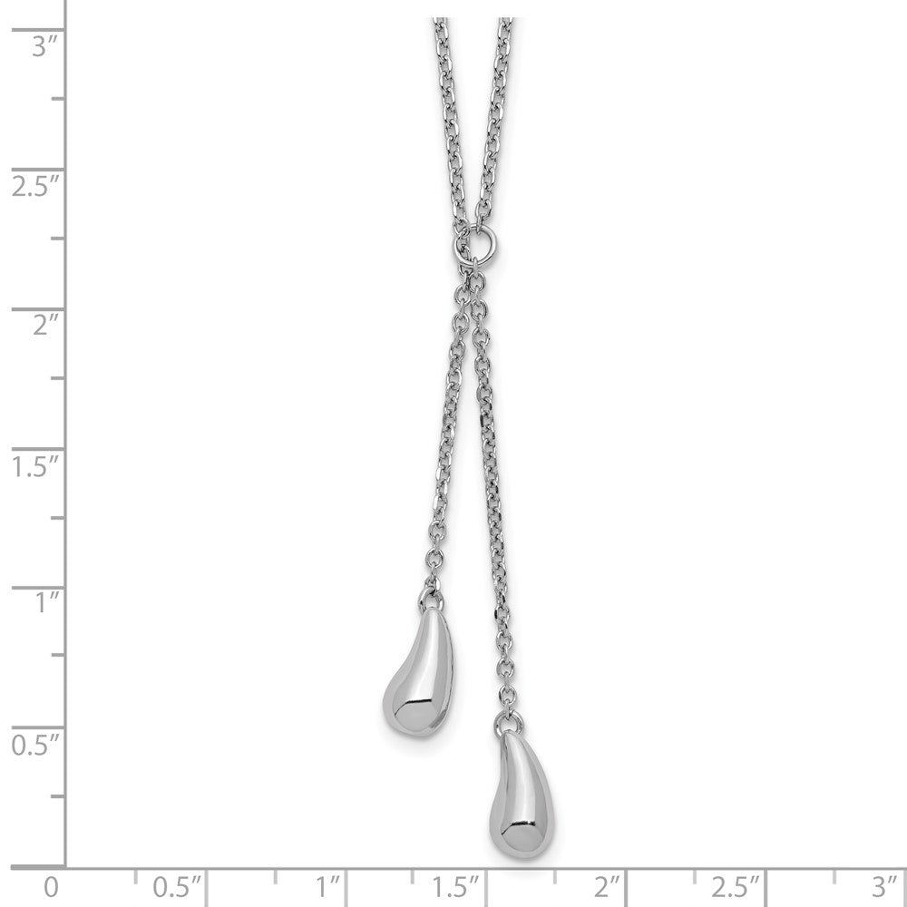 Sterling Silver Rh Plated Polished Drop 1In Ext. Necklace