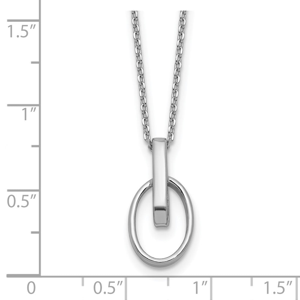 Sterling Silver Rh Plated Polished Oval 2In Ext. Necklace