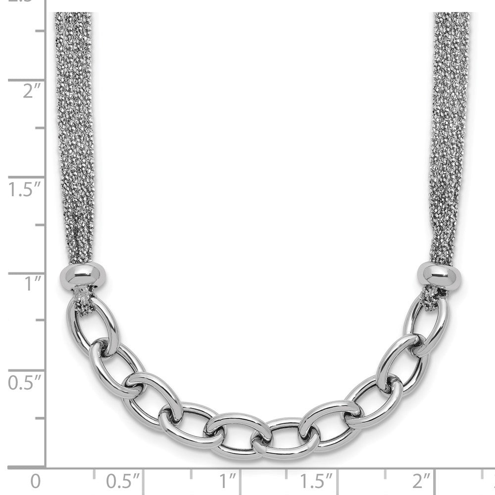 Sterling Silver Ss Rh Plated Polished Multi Strand Link 2In Ext. Necklace