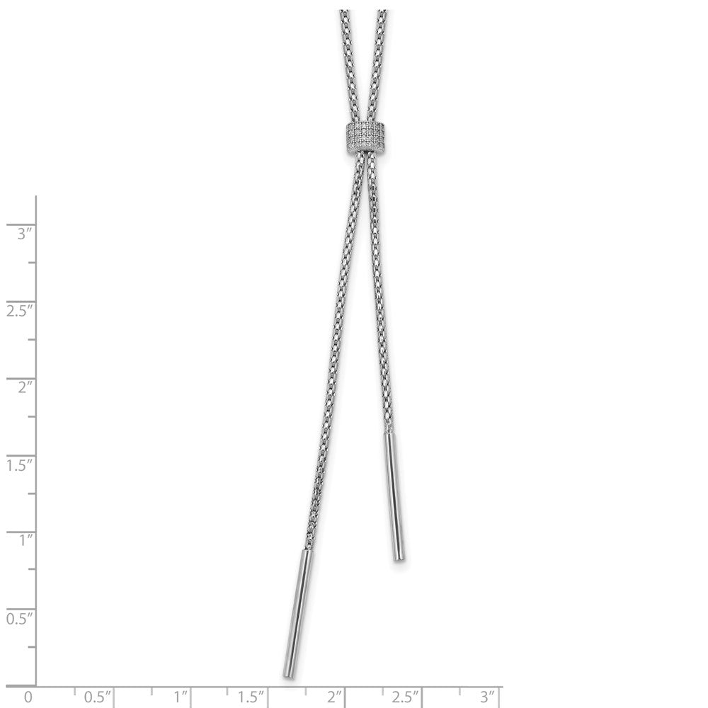 Sterling Silver Ss Rh Plated Polished Cz And Bars Lariat W/ 2In Ext. Necklace
