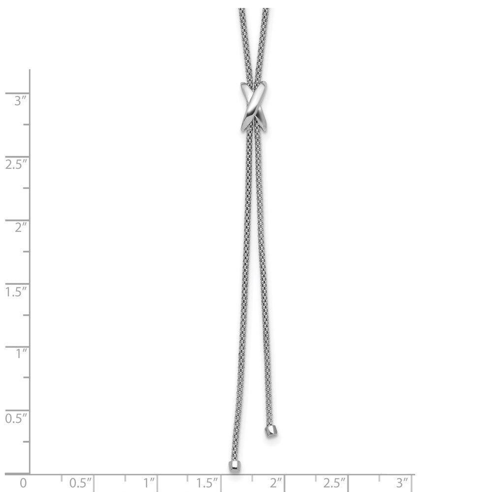 Sterling Silver Ss Rhodium Plated Polished X Lariat W/ 2In Ext. Necklace