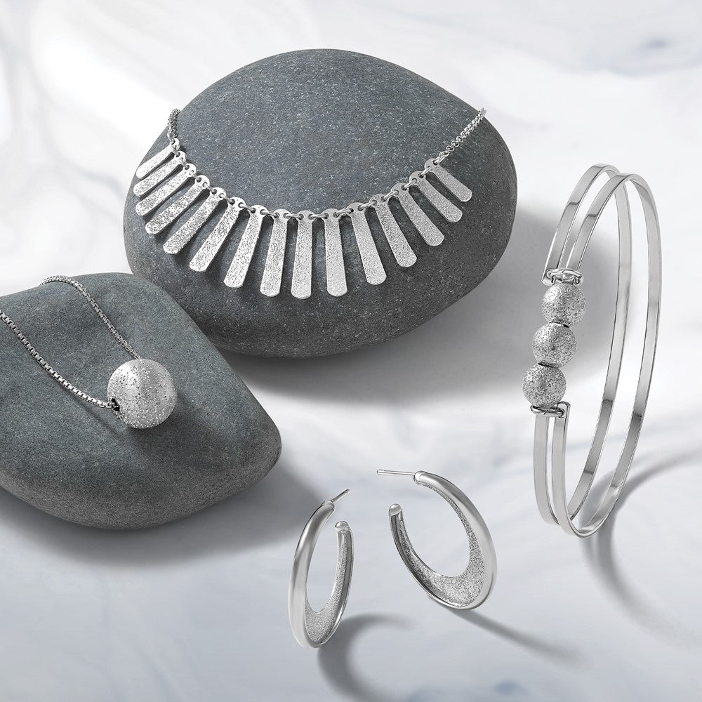 Sterling Silver Ss Radiant Essence Pol/Textured Bars W/ 2In Ext. Necklace