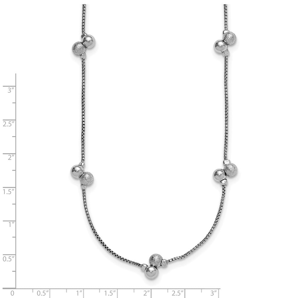 Sterling Silver Ss Rhodium Plated Polished Brushed And Beaded Necklace