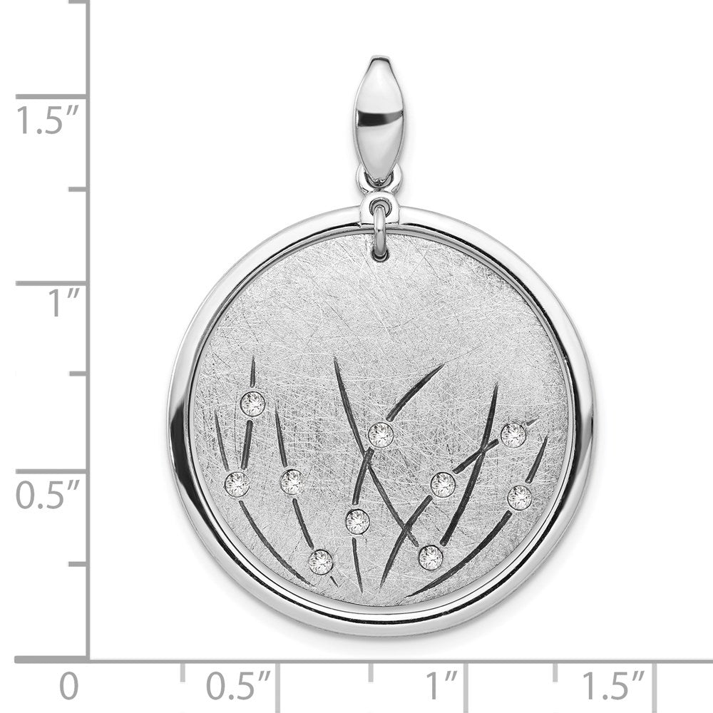 Sterling Silver Polished And Brushed Crystal Pendant