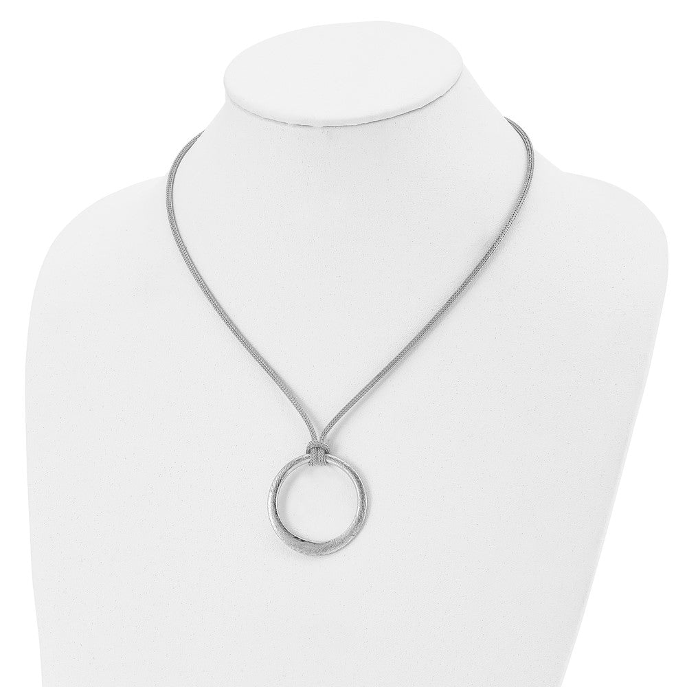 Sterling Silver Rh-Plated Textured Circle Pendant Necklace
