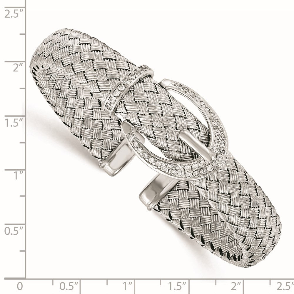 Sterling Silver Cz Woven Flexible Cuff Bangle
