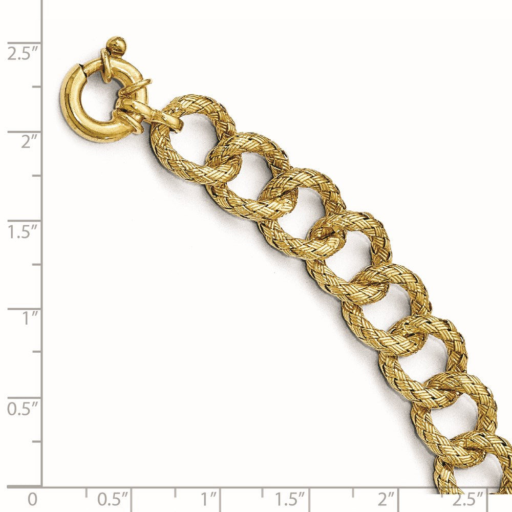 7.75 Inch Sterling Silver Gold-Plated Polished Textured Bracelet- Fancy Spri