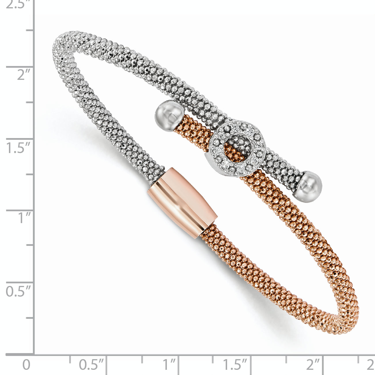 7.5 Inch Sterling Silver Rose-Tone Textured Cz Bracelet
