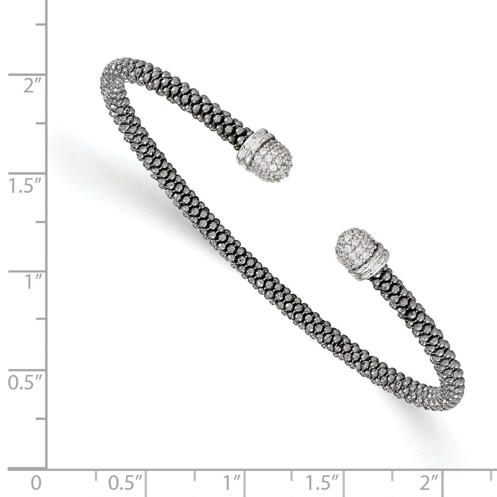 Sterling Silver Ruthenium-Plated Cz Cuff Bangle