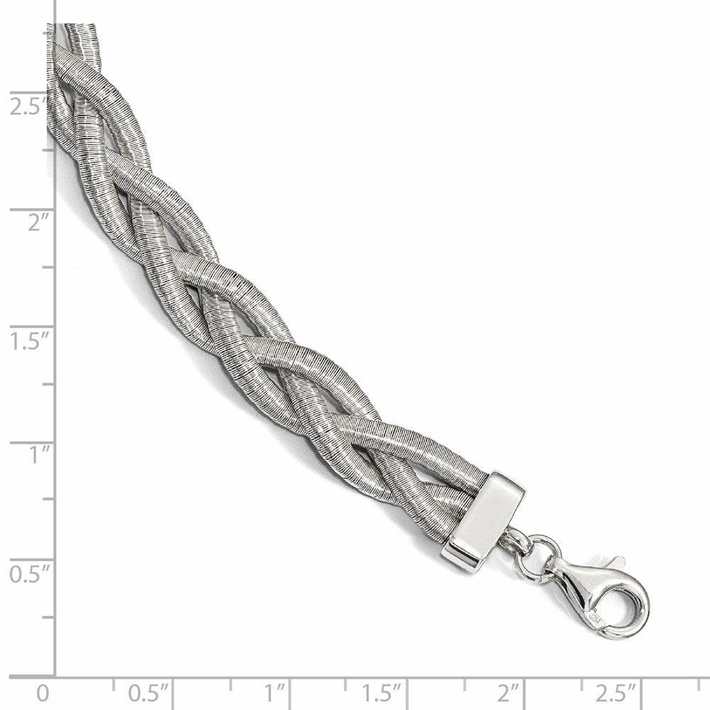 7 Inch Sterling Silver Rhodium-Plated Braided With 1In Ext. Bracelet