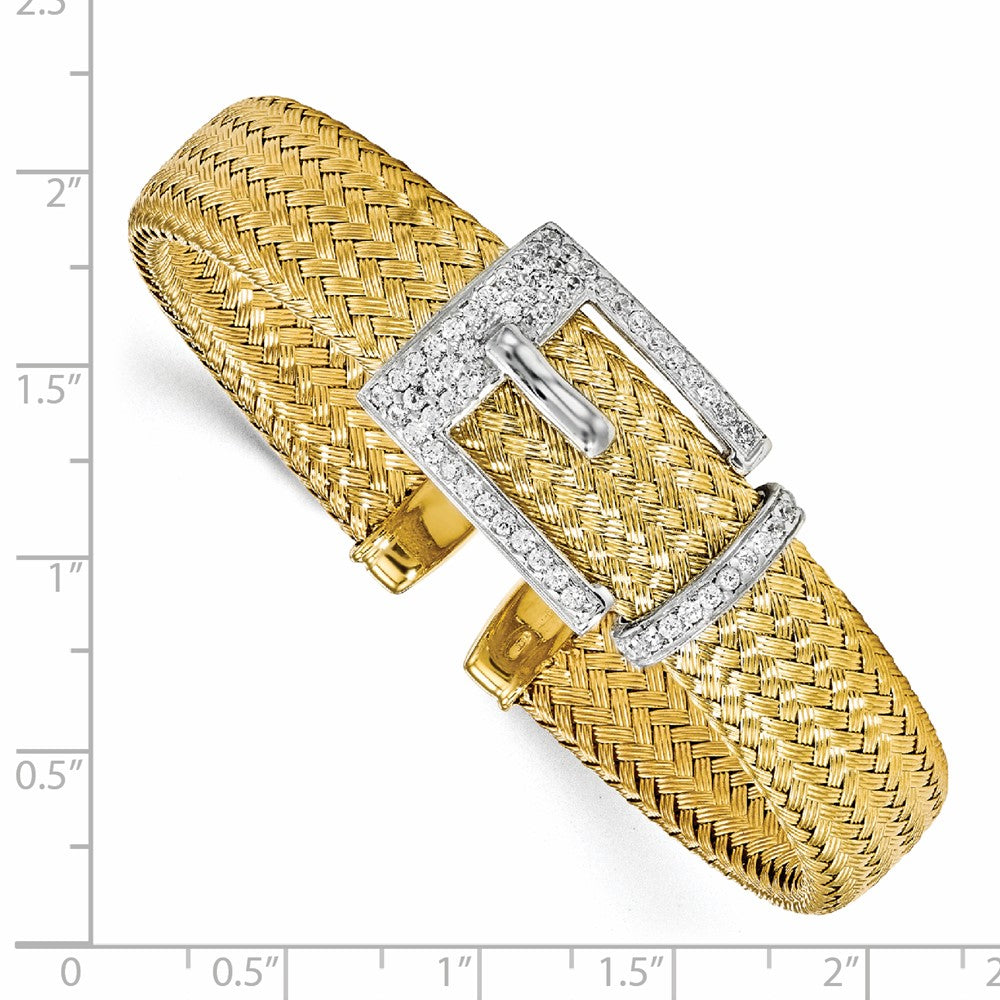 Ss/Gold Plated Sterling Silver Gold-Plated Cz Polished Woven Cuff Bangle