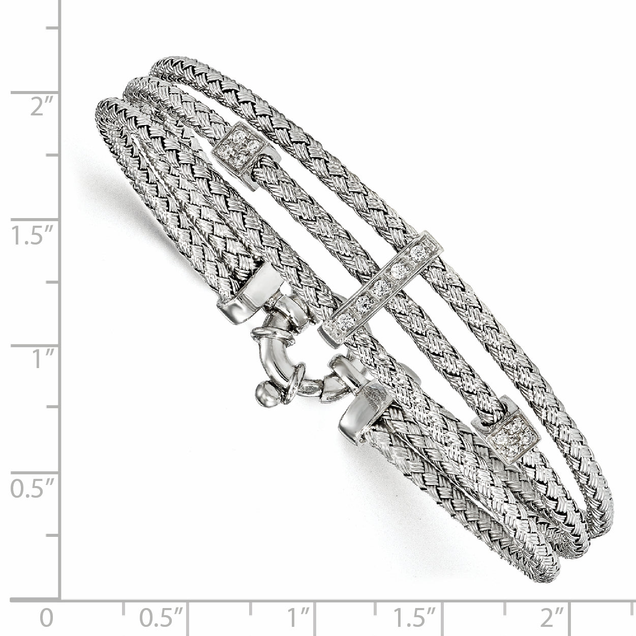 7.5 Inch Sterling Silver Cz Polished Woven Bracelet