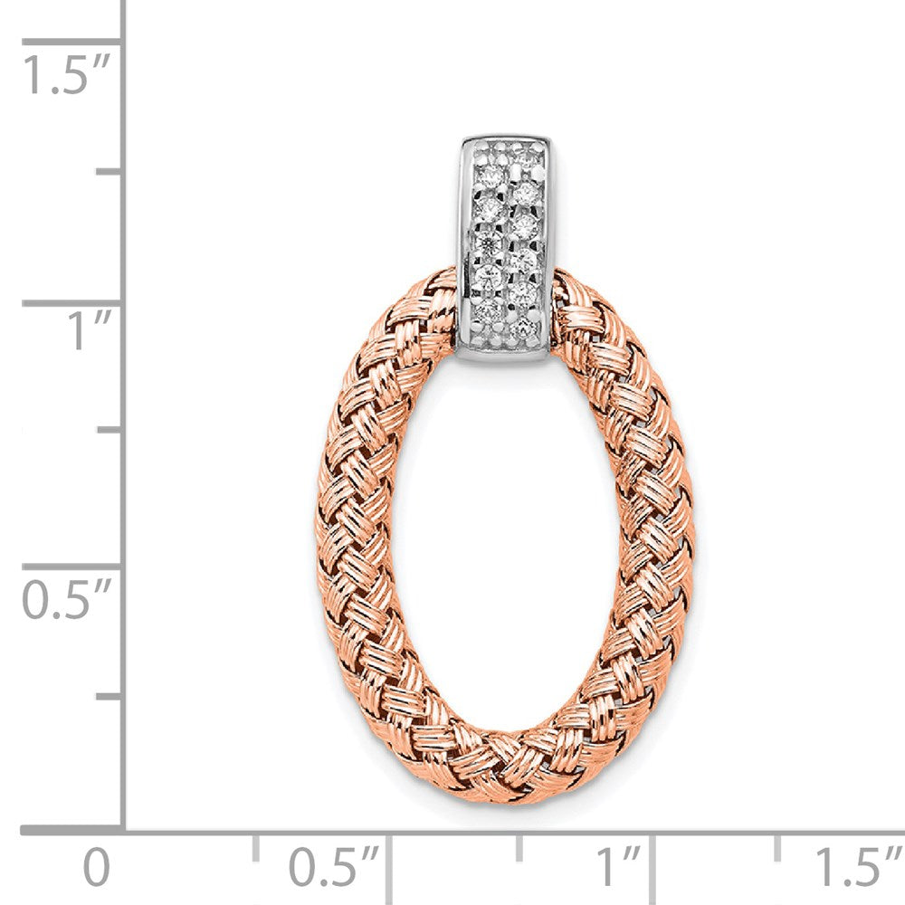 Sterling Silver Rh-Plate Rose Gold-Plate Cz Braided Oval Pendant