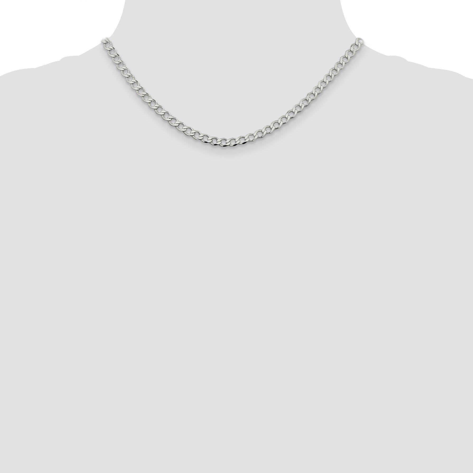 16 Inch Sterling Silver 4.5mm Semi-Solid Flat Curb Chain Necklace