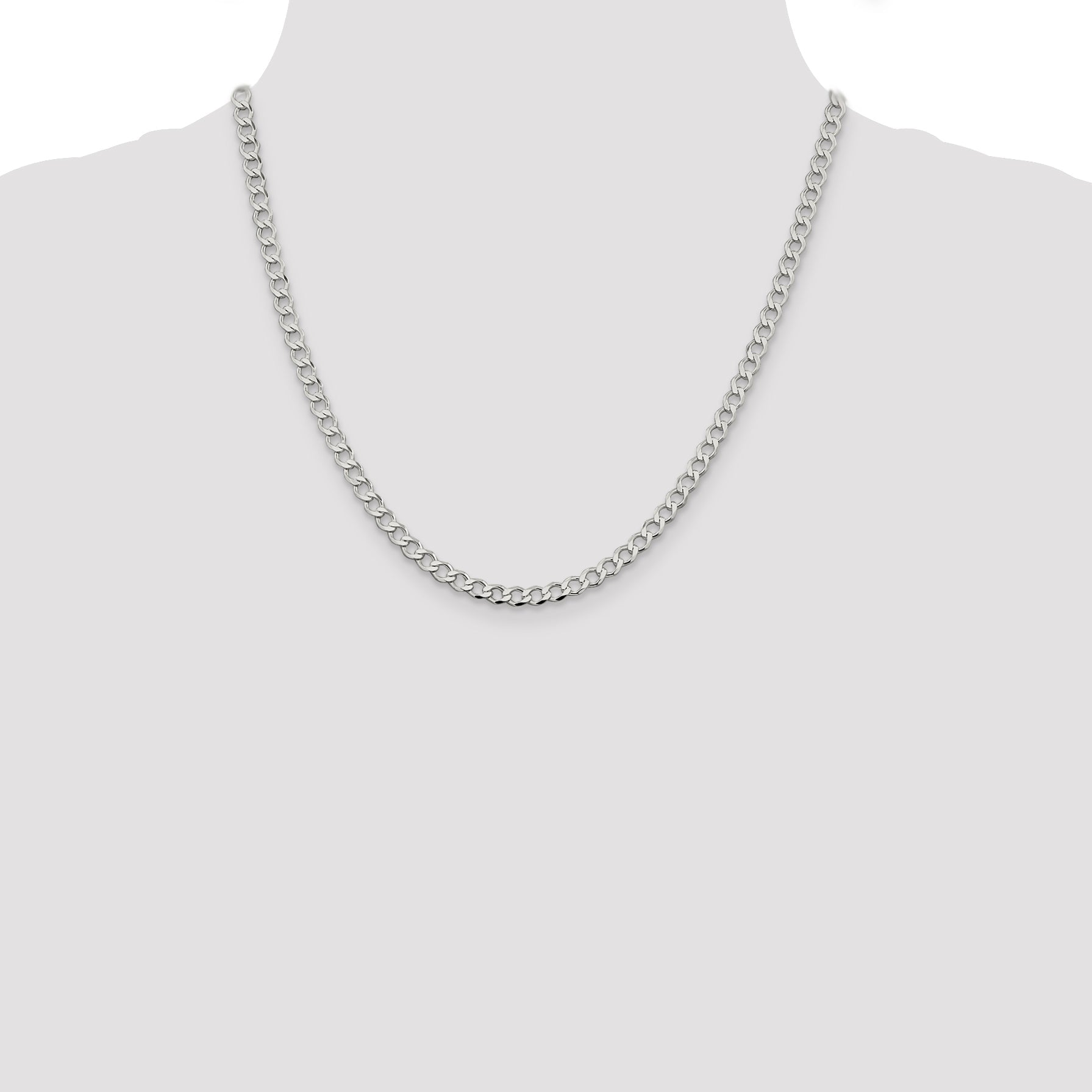 20 Inch Sterling Silver 4.5mm Semi-Solid Flat Curb Chain Necklace