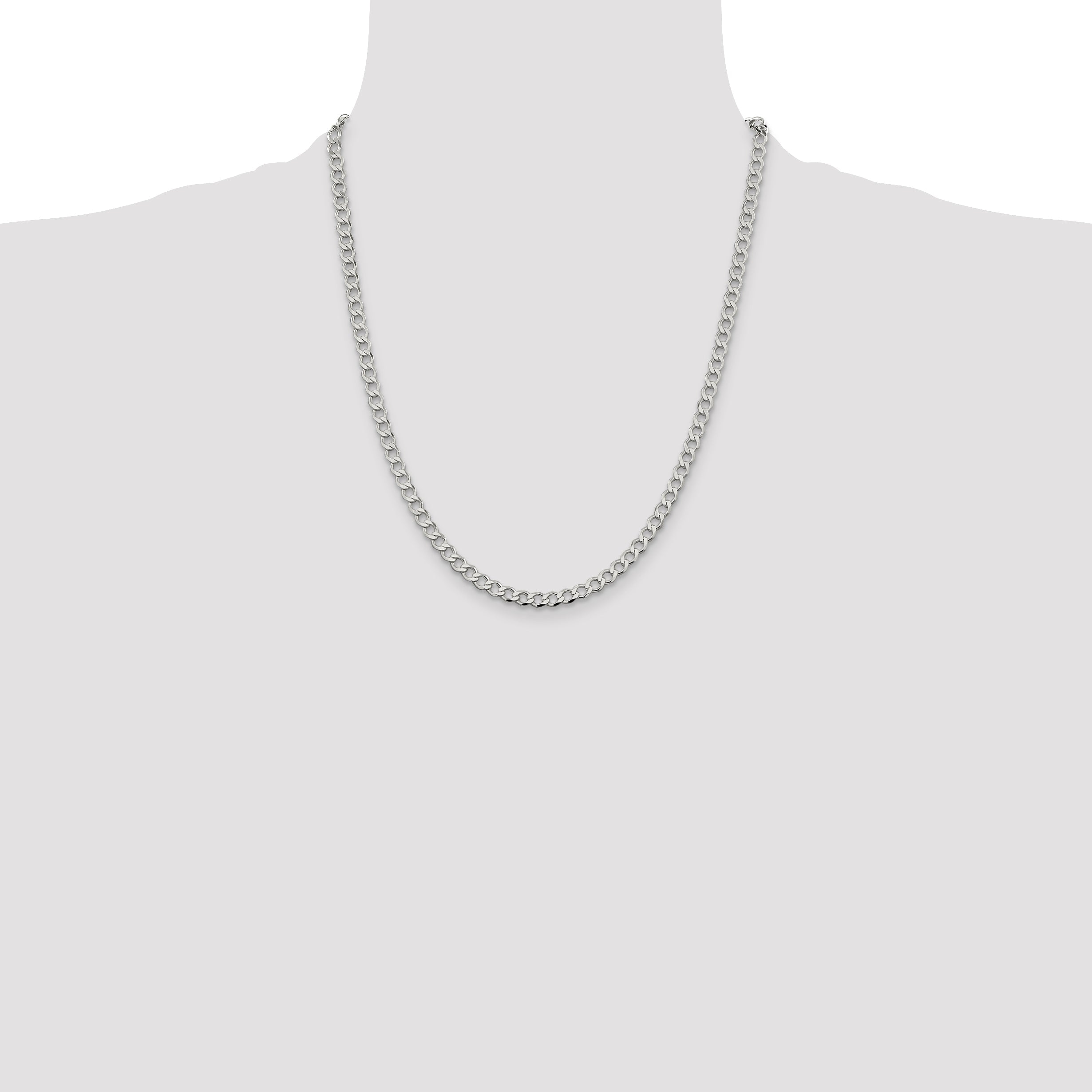 22 Inch Sterling Silver 4.5mm Semi-Solid Flat Curb Chain Necklace