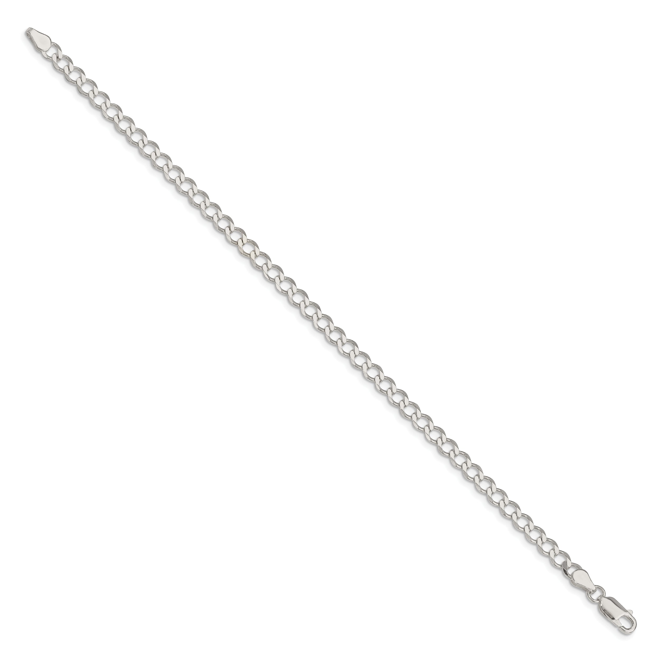 8 Inch Sterling Silver 4.5mm Semi-Solid Flat Curb Chain Bracelet