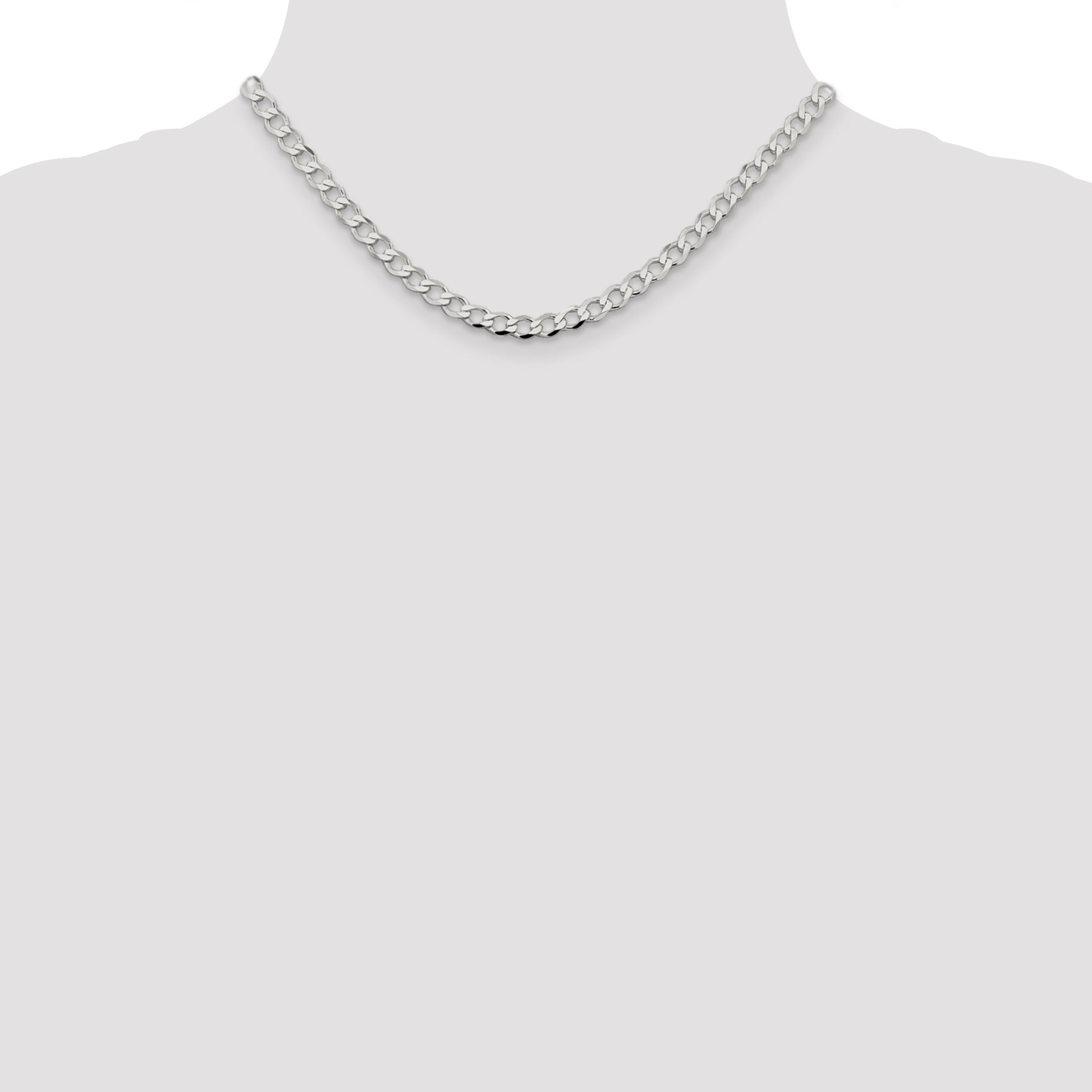 16 Inch Sterling Silver 5.3mm Semi-Solid Flat Curb Chain Necklace