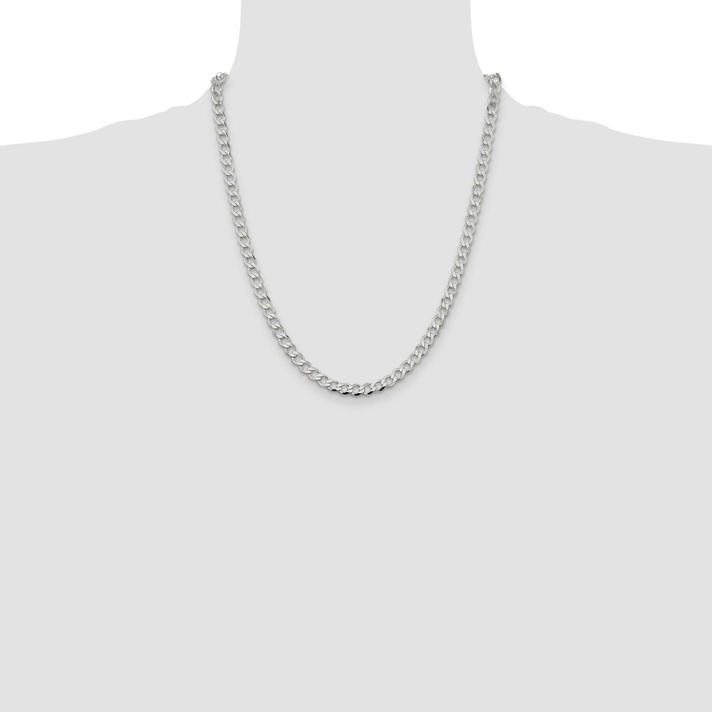 22 Inch Sterling Silver 5.3mm Semi-Solid Flat Curb Chain Necklace