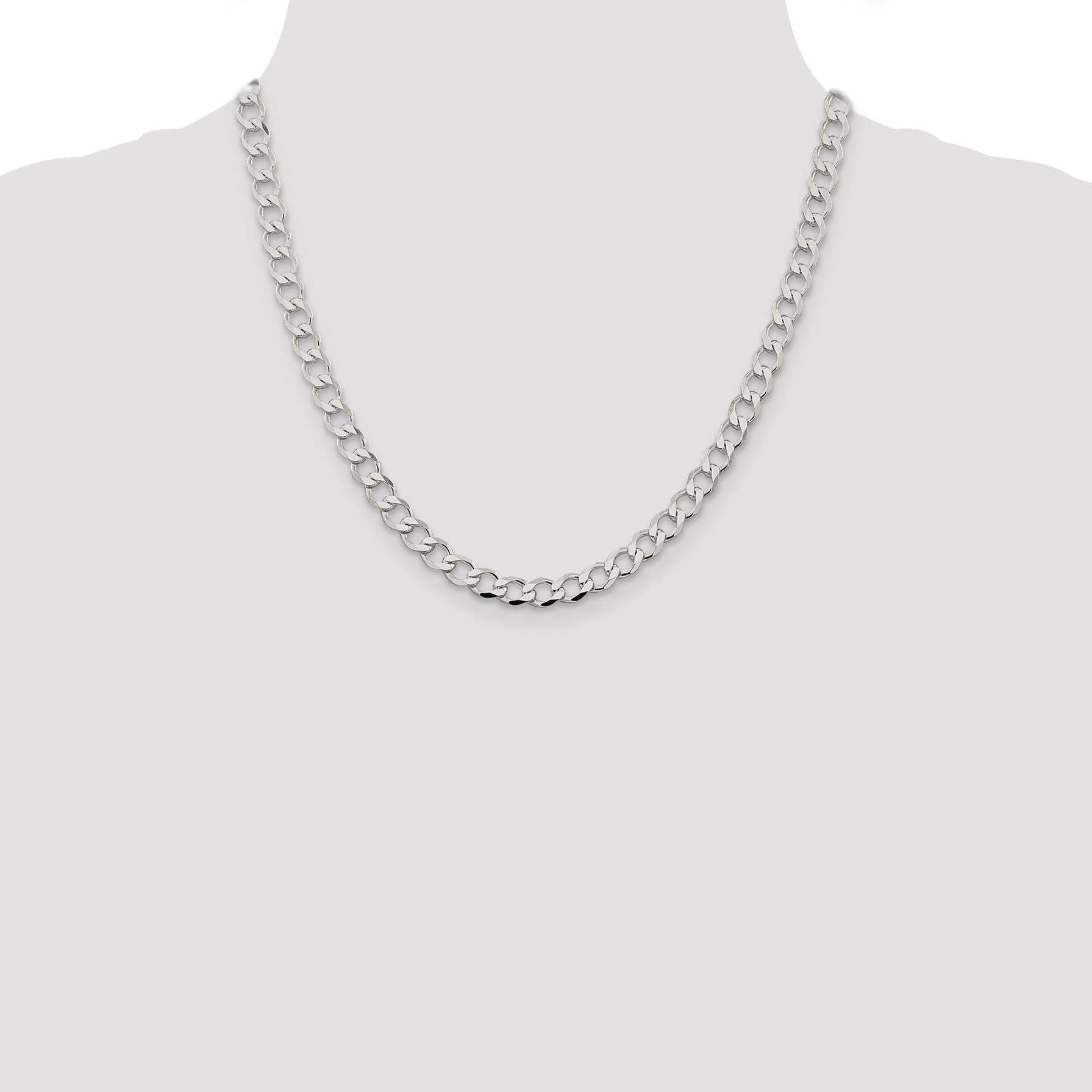 20 Inch Sterling Silver 6.7mm Semi-Solid Flat Curb Chain Necklace