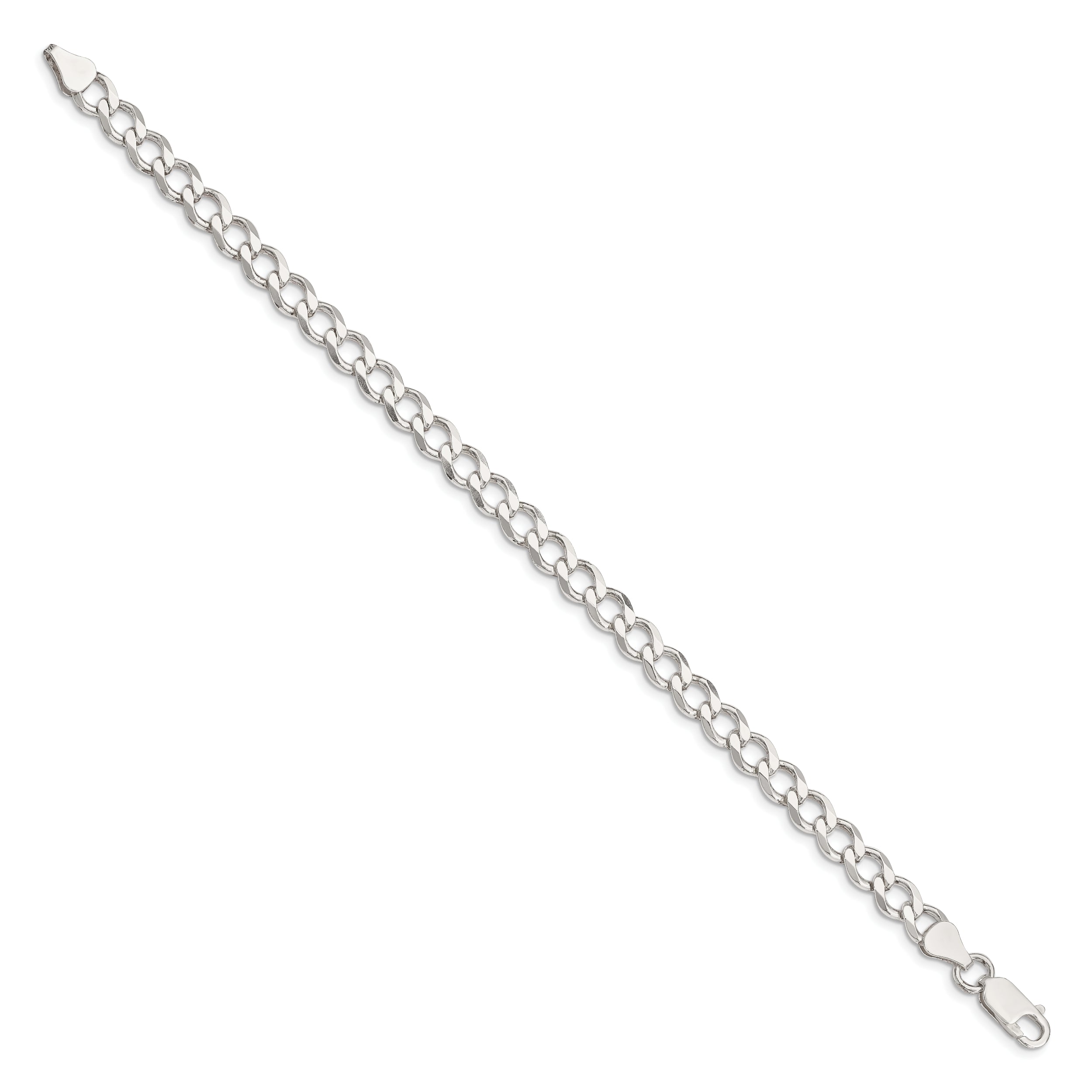 8 Inch Sterling Silver 6.7mm Semi-Solid Flat Curb Chain Bracelet