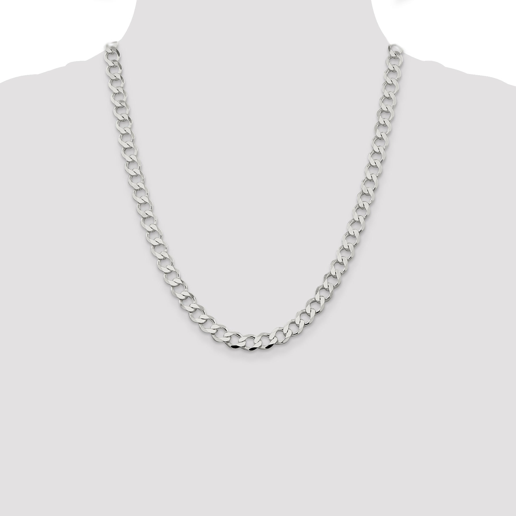 22 Inch Sterling Silver 8.1mm Semi-Solid Flat Curb Chain Necklace