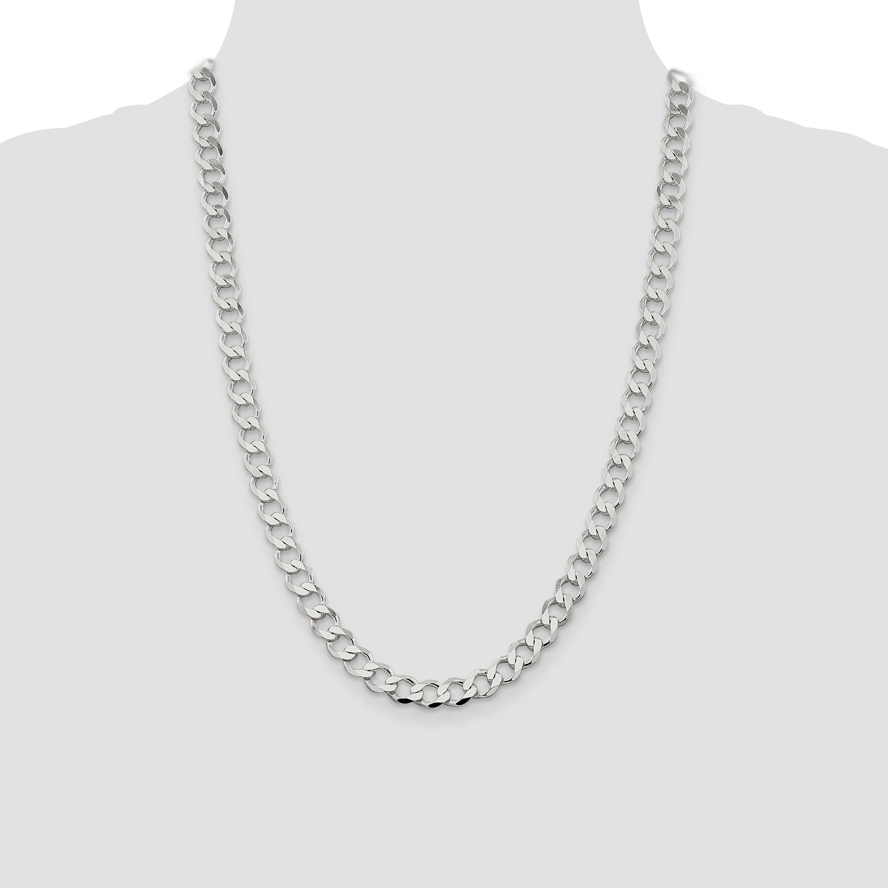24 Inch Sterling Silver 8.1mm Semi-Solid Flat Curb Chain Necklace
