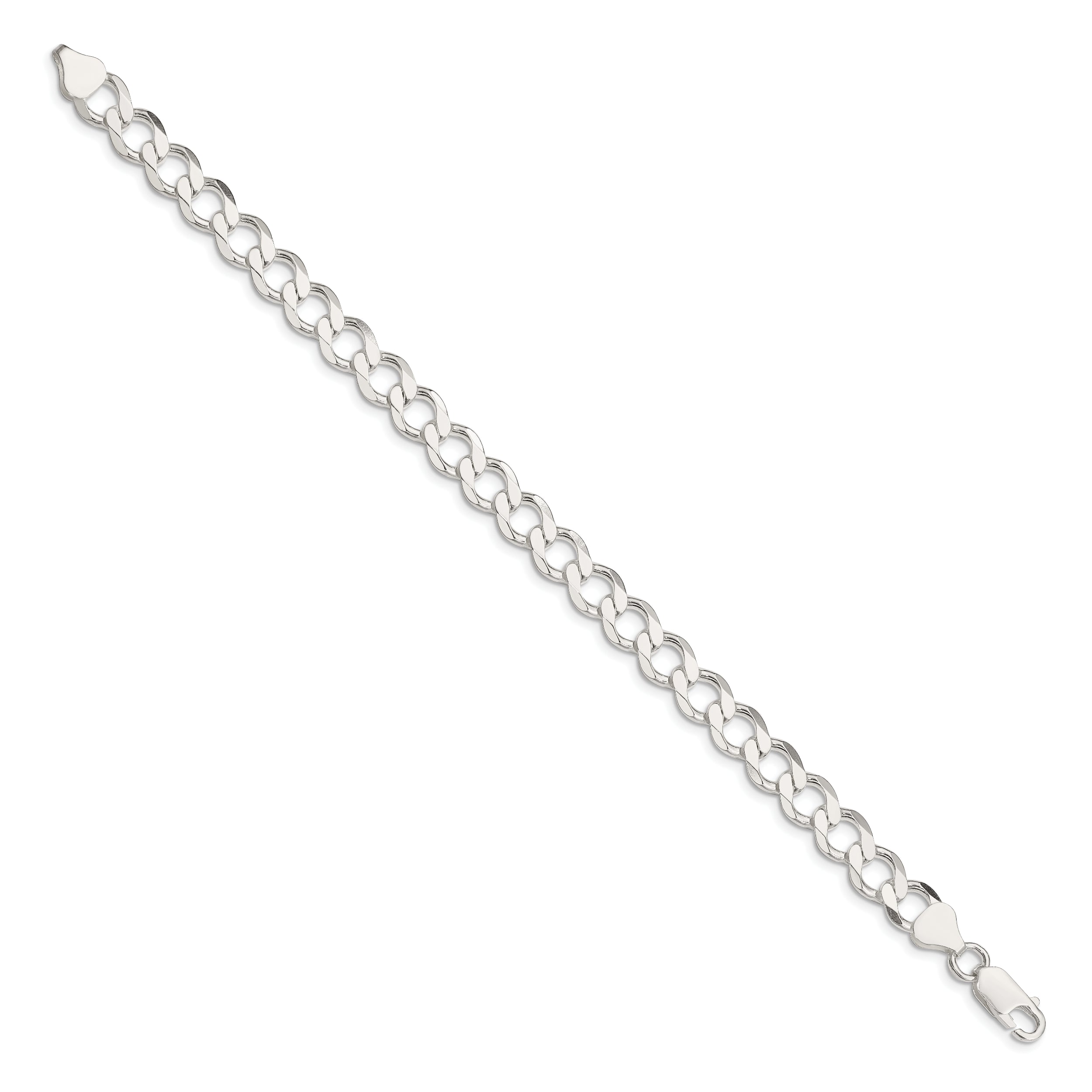 7 Inch Sterling Silver 8.1mm Semi-Solid Flat Curb Chain Bracelet