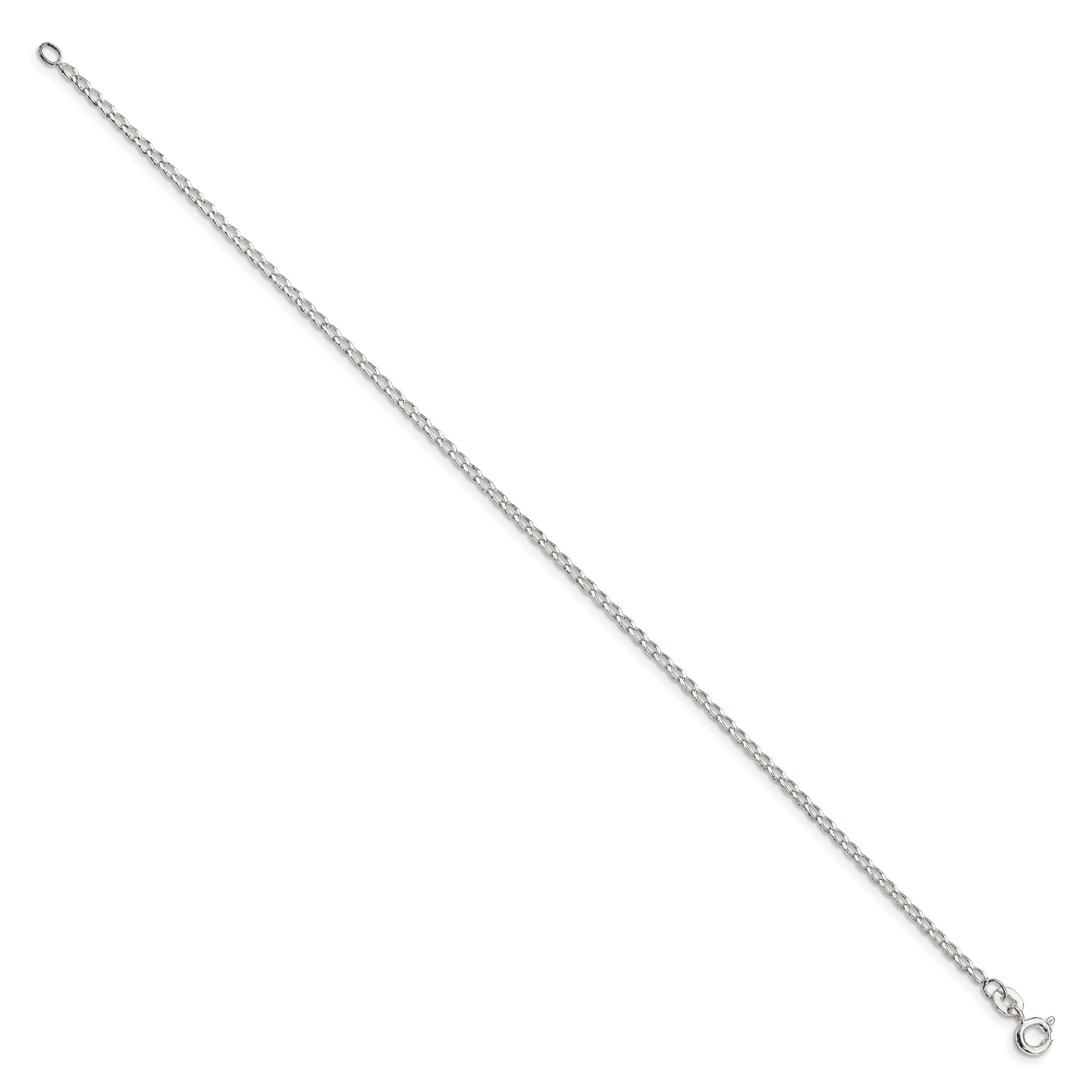 9 Inch Sterling Silver 1.5mm Open Elongated Link Chain Anklet