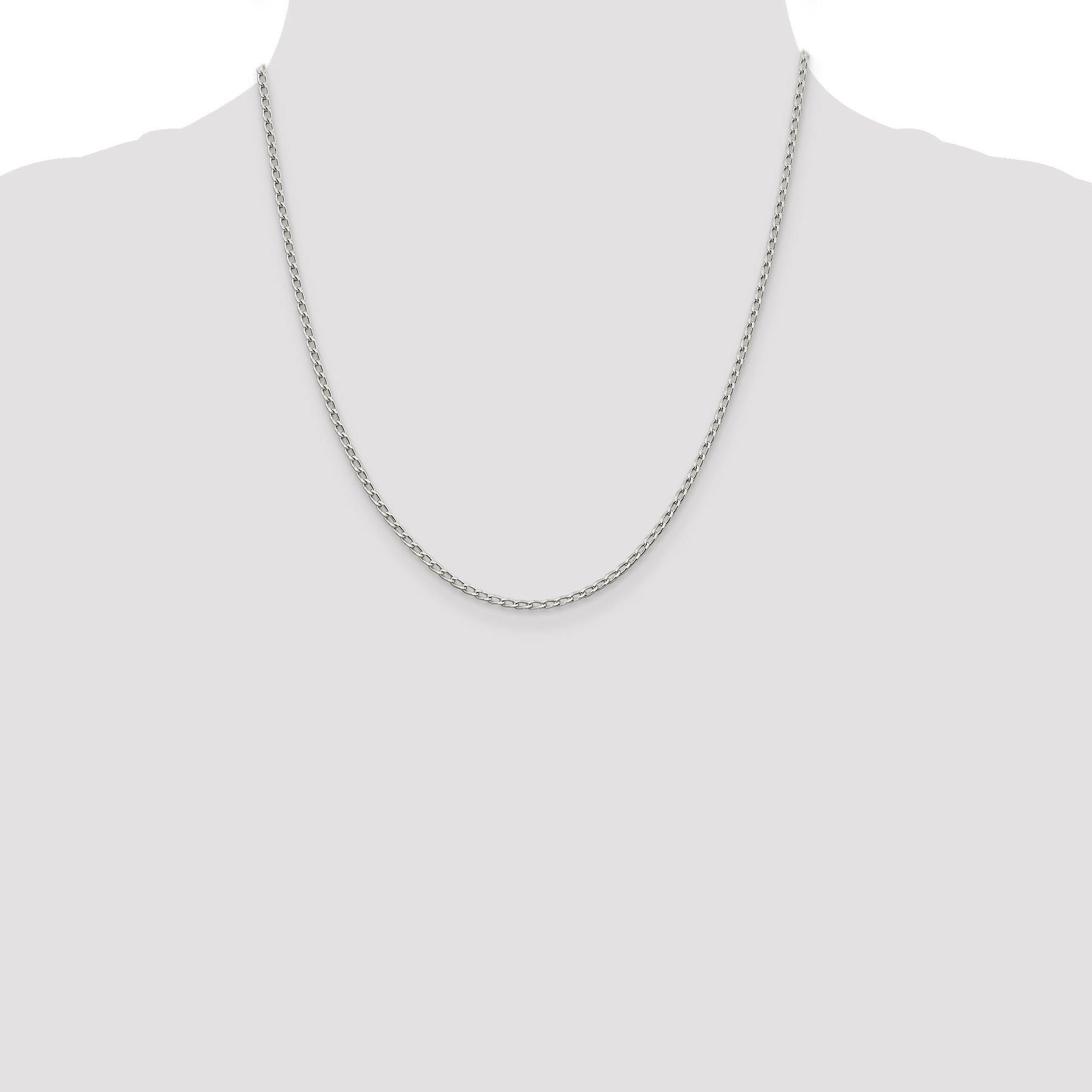 20 Inch Sterling Silver 2mm Open Elongated Link Chain Necklace