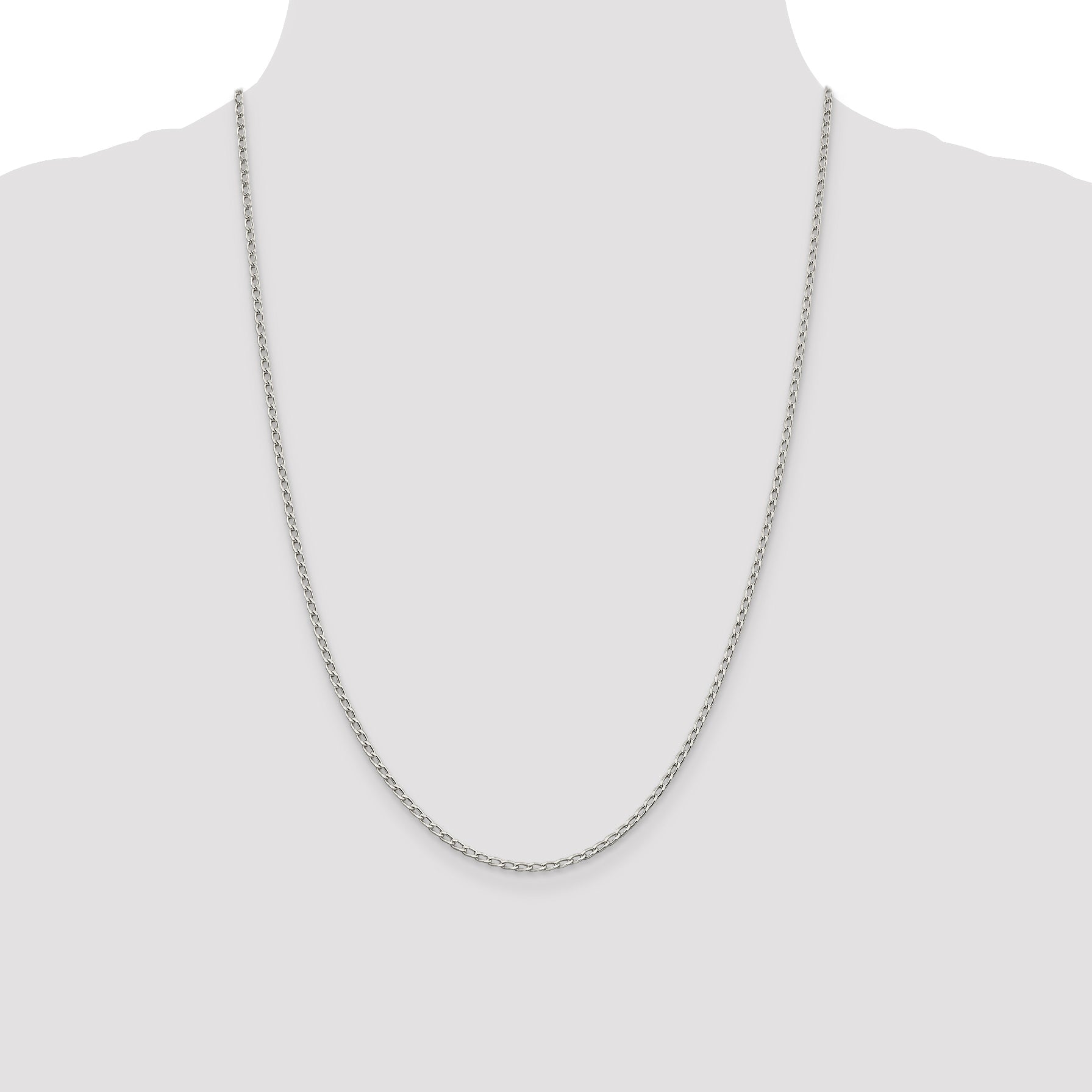 24 Inch Sterling Silver 2mm Open Elongated Link Chain Necklace