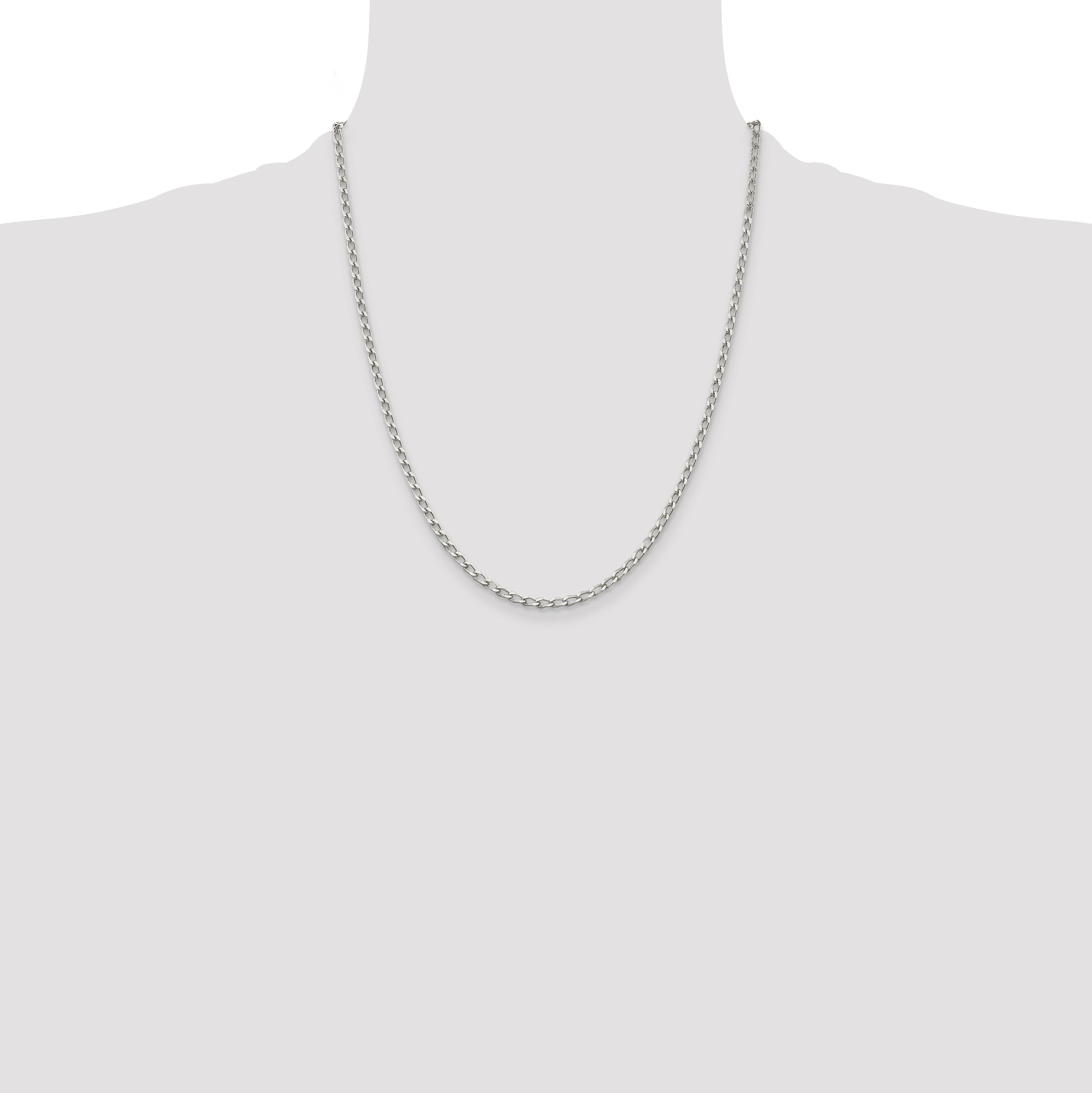 22 Inch Sterling Silver 2.8mm Open Elongated Link Chain Necklace