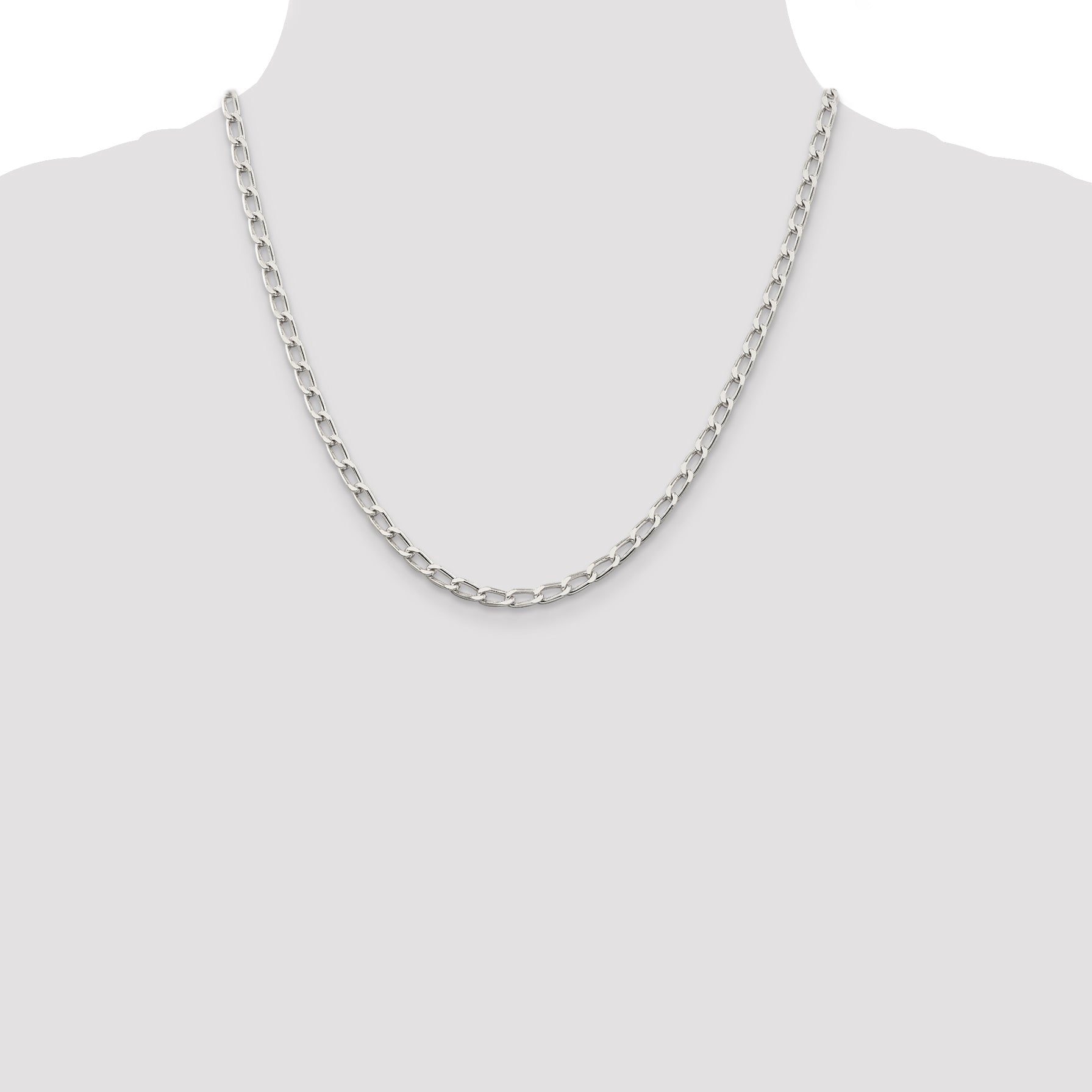 20 Inch Sterling Silver 4.3mm Open Elongated Link Chain Necklace