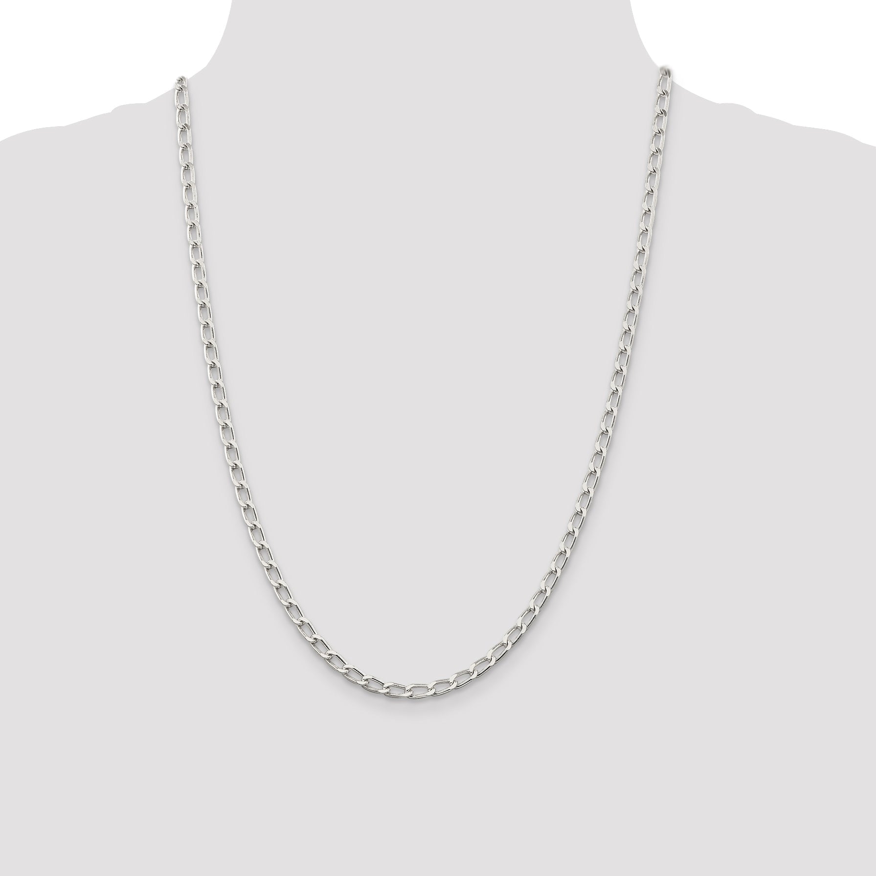 24 Inch Sterling Silver 4.3mm Open Elongated Link Chain Necklace