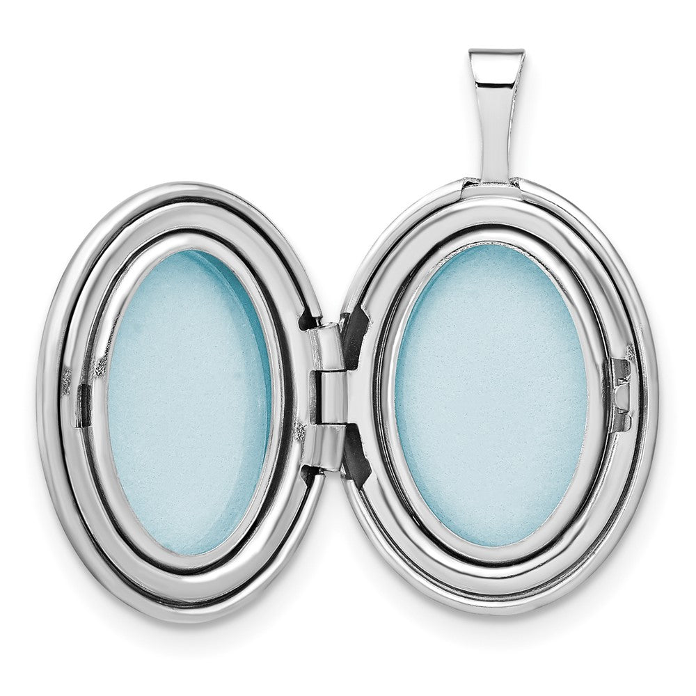 Sterling Silver Rhodium-Plated Enameled Rose 19X15mm Oval Locket