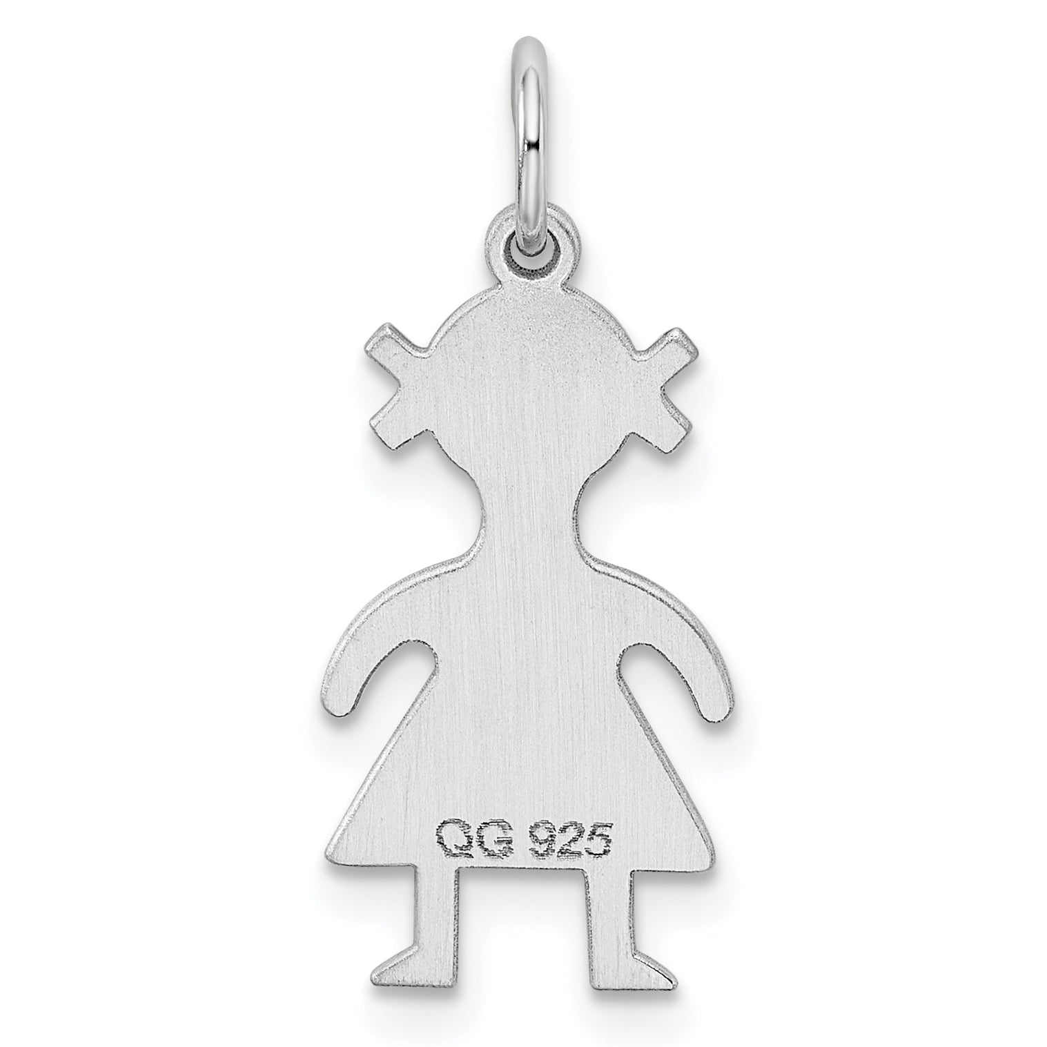 Sterling Silver Rhod-Plated Eng. Girl Polished Front/Back Disc Charm