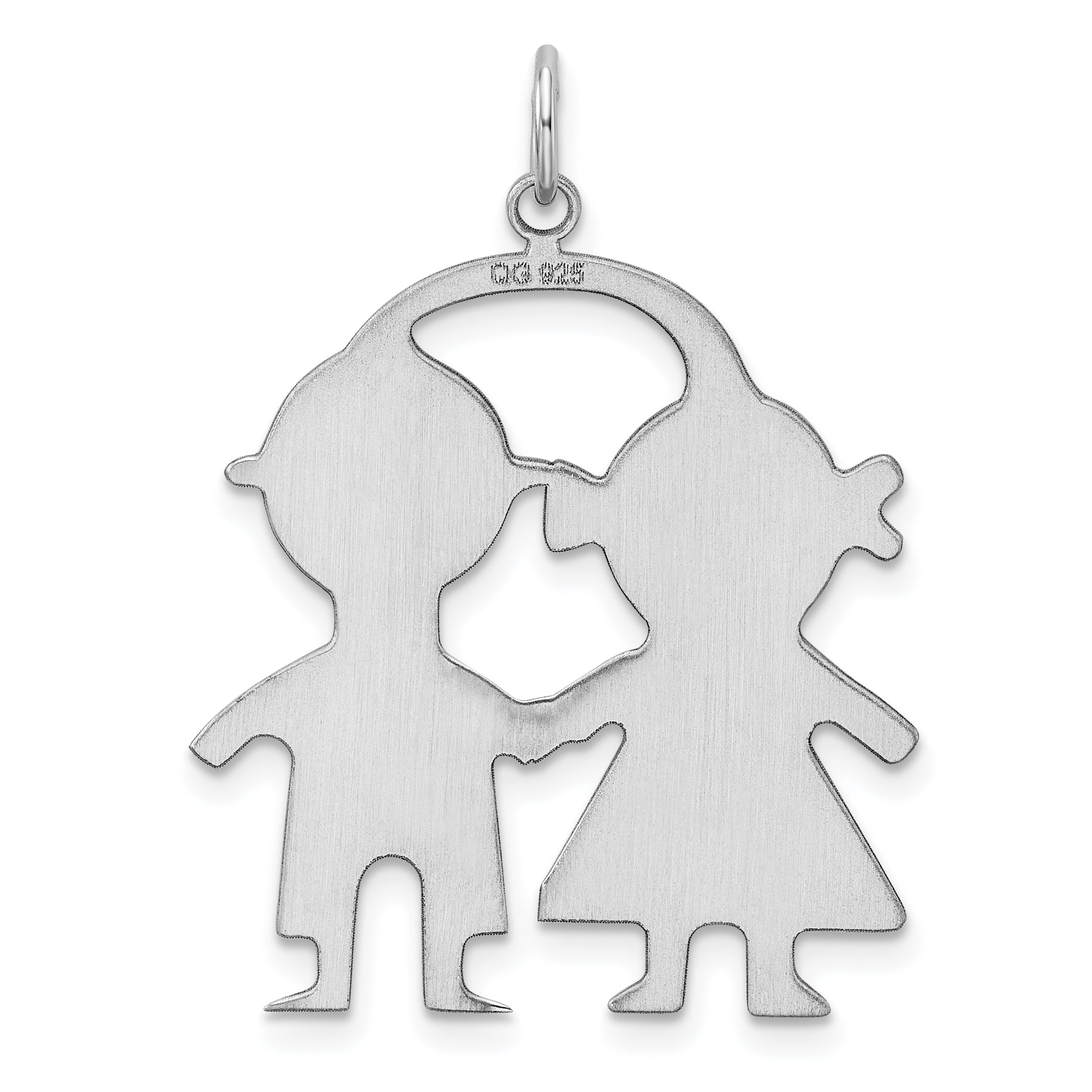 Sterling Silver Ss Rh-Plt Engraveable Boy/Girl Polished Front/Satin Back Disc Charm