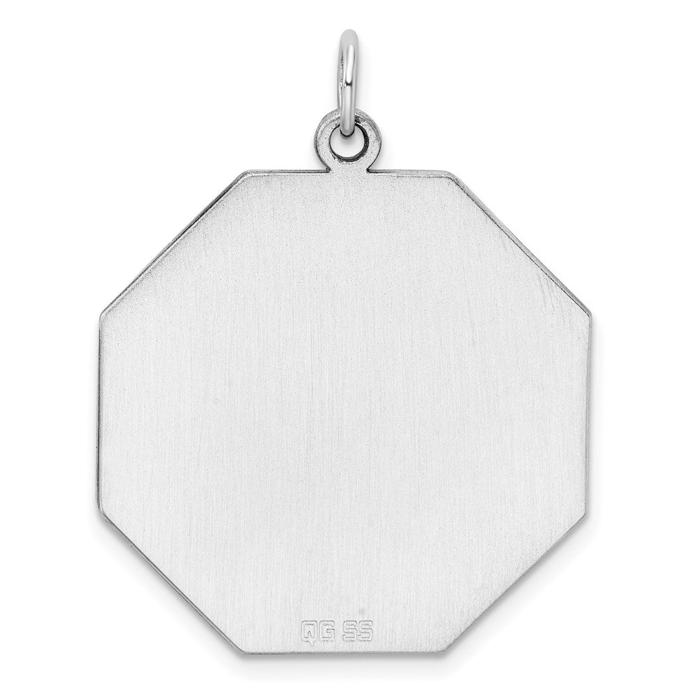 Sterling Silver Ss Rh-Plt Engraveable Octagon Polished Front/Satin Back Disc Charm